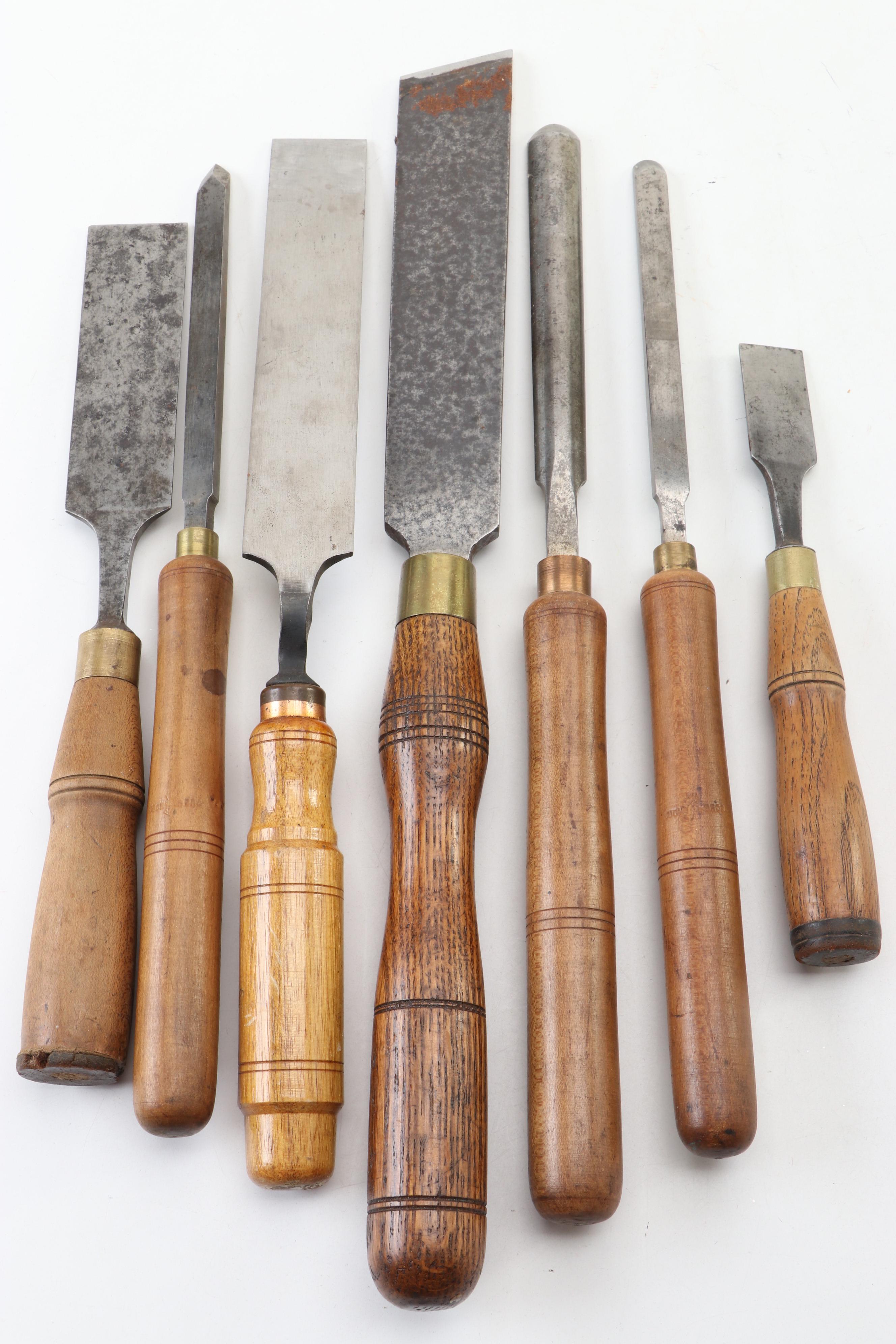 Buck Brothers Steel , Oak and Other Wooden Handled Wood Lathe Chisels