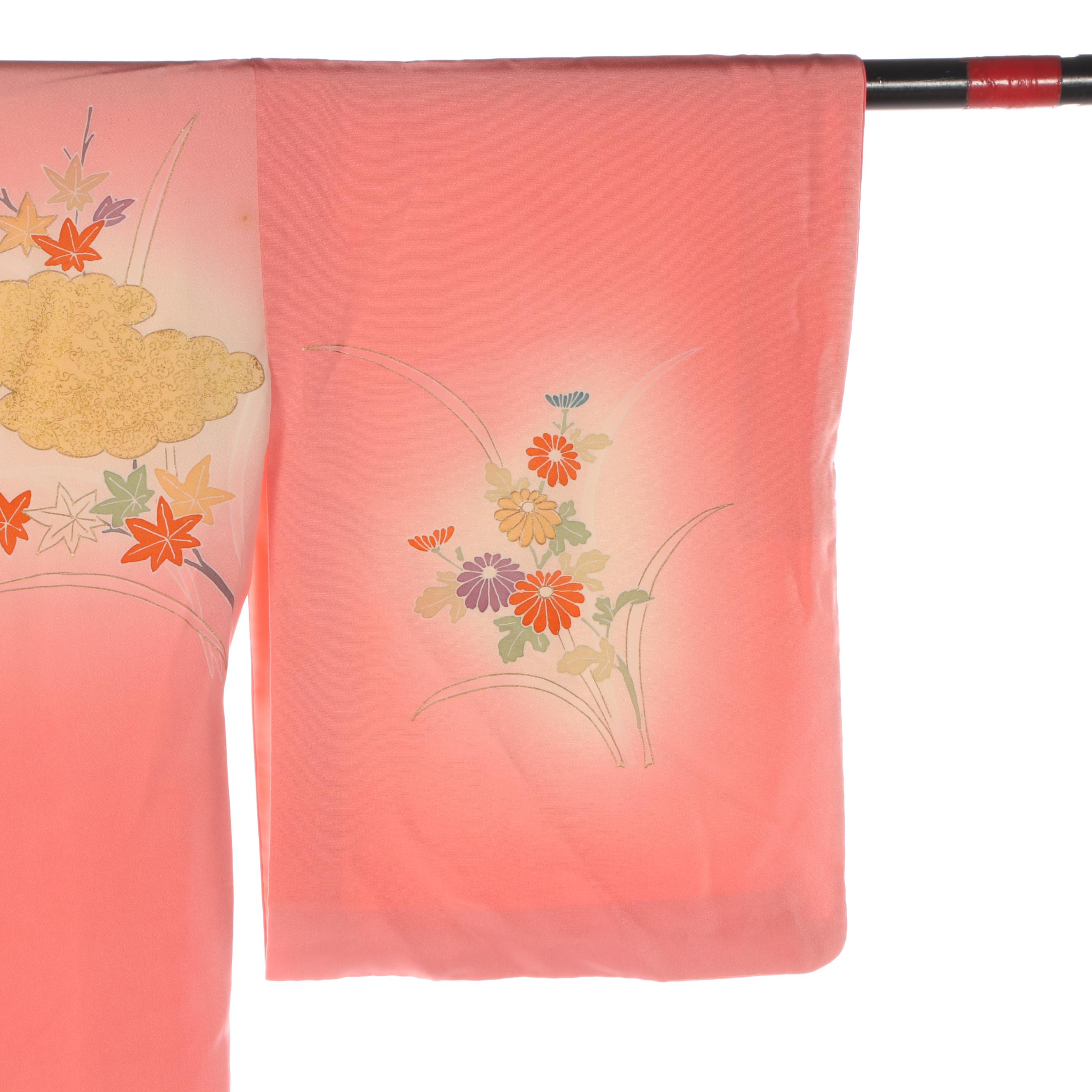 Kimono in SIlk Kumo, Floral, and Asanoha Patterns