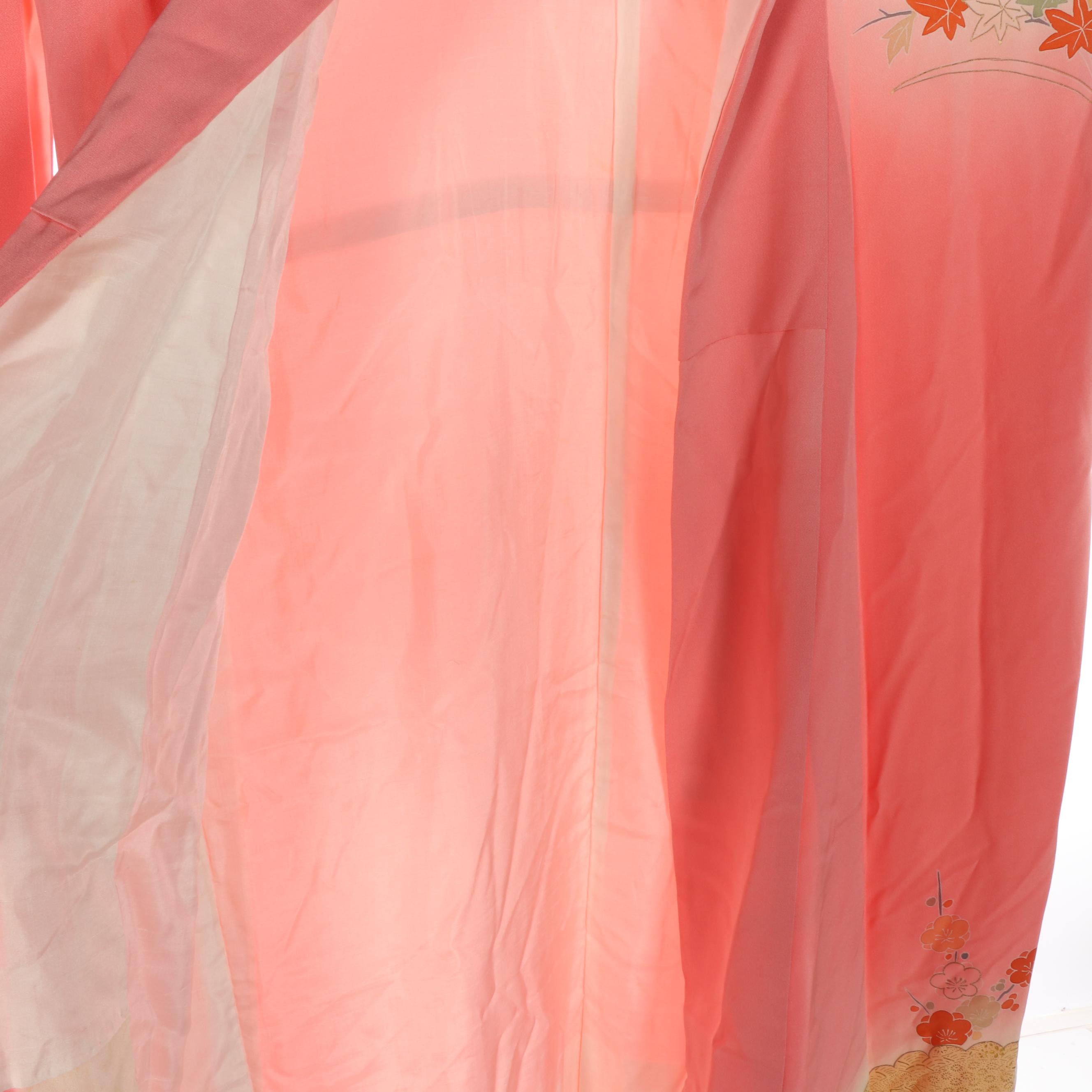 Kimono in SIlk Kumo, Floral, and Asanoha Patterns