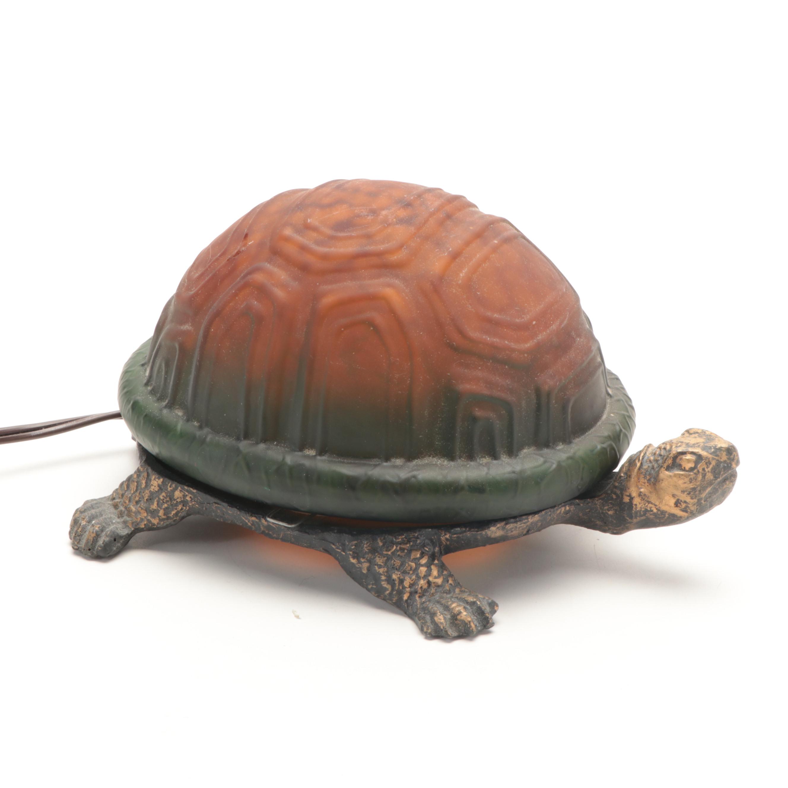 Molded Amber Glass and Bronzed Finish Turtle Accent Lamp