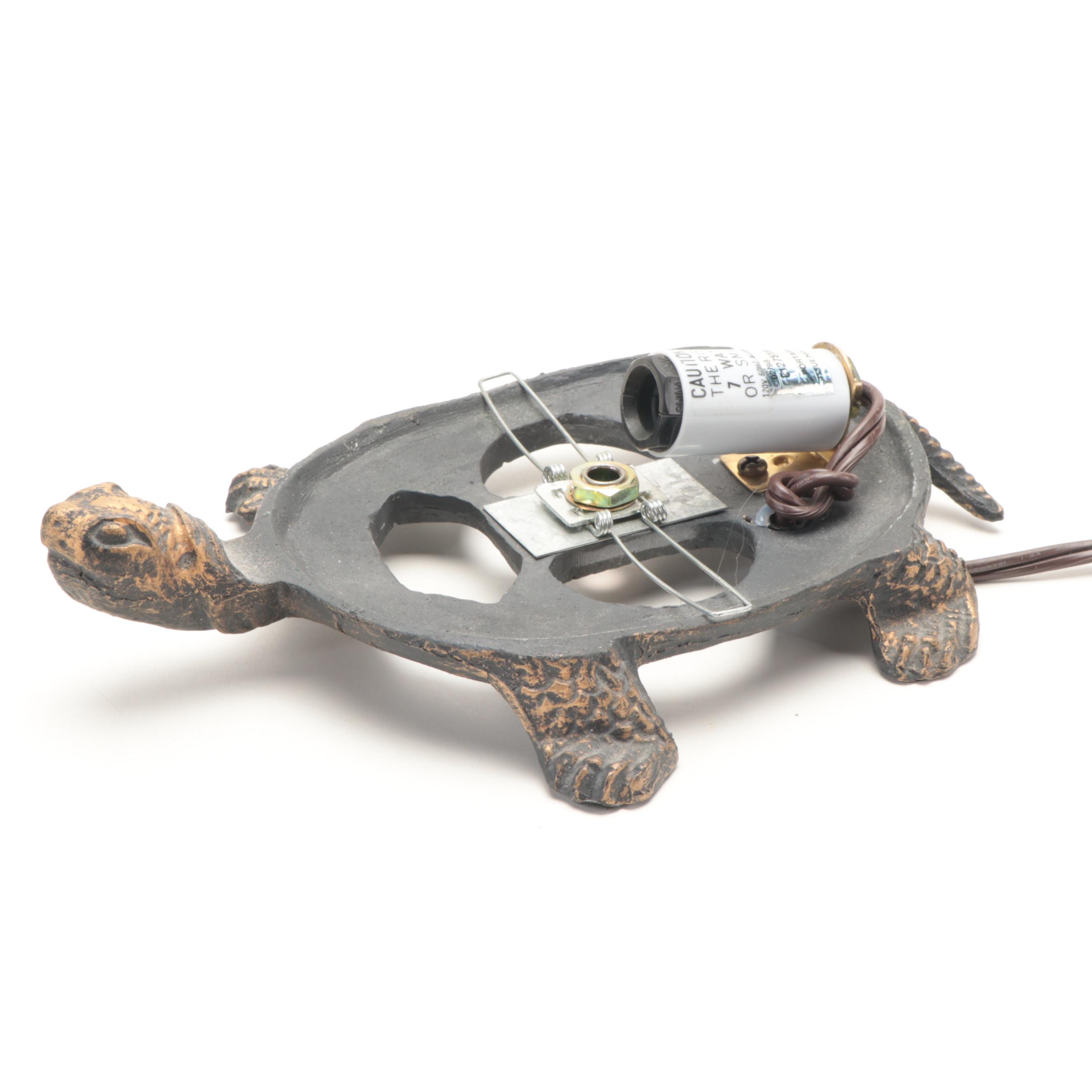 Molded Amber Glass and Bronzed Finish Turtle Accent Lamp
