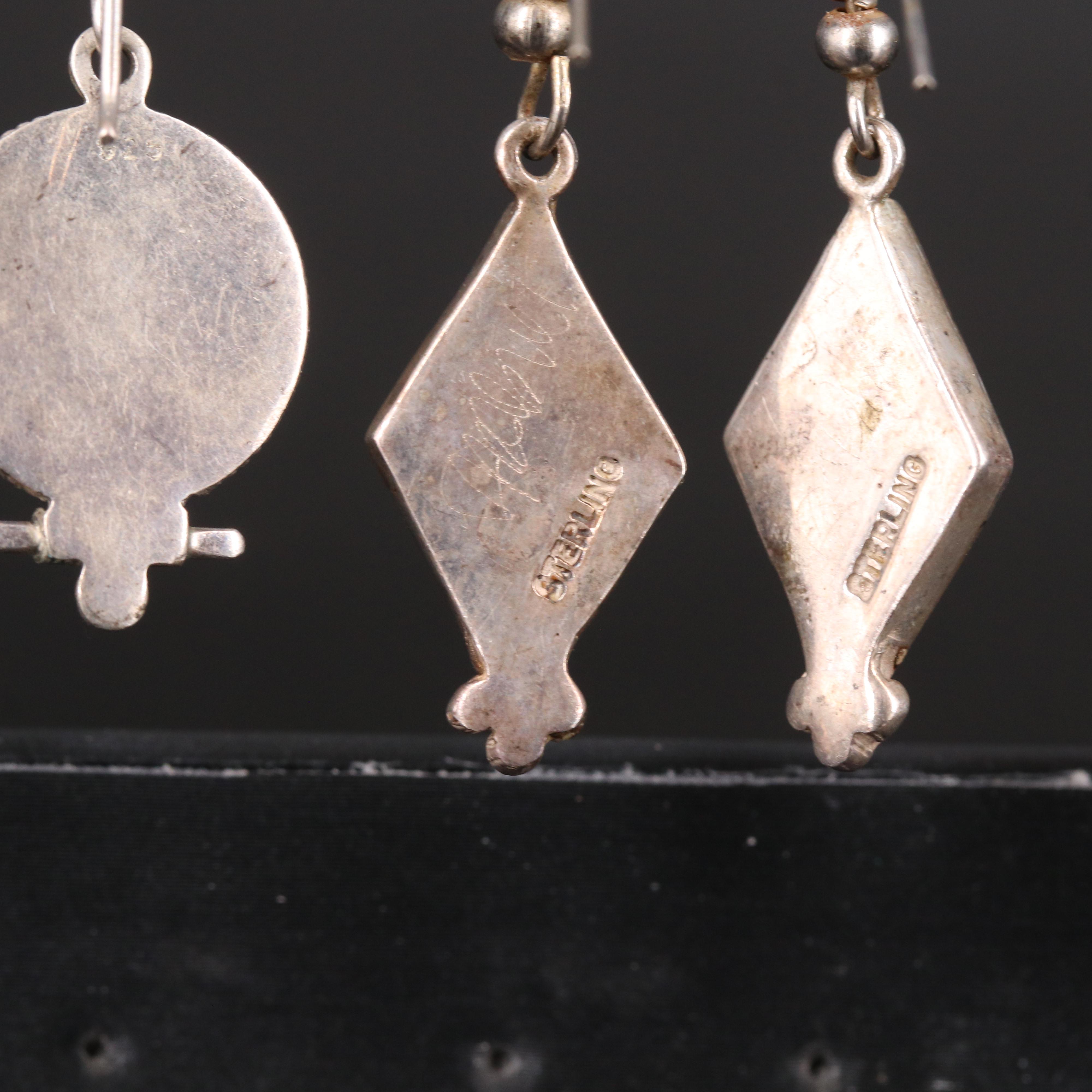 Sterling Amber, Coral and Sugilite Earrings