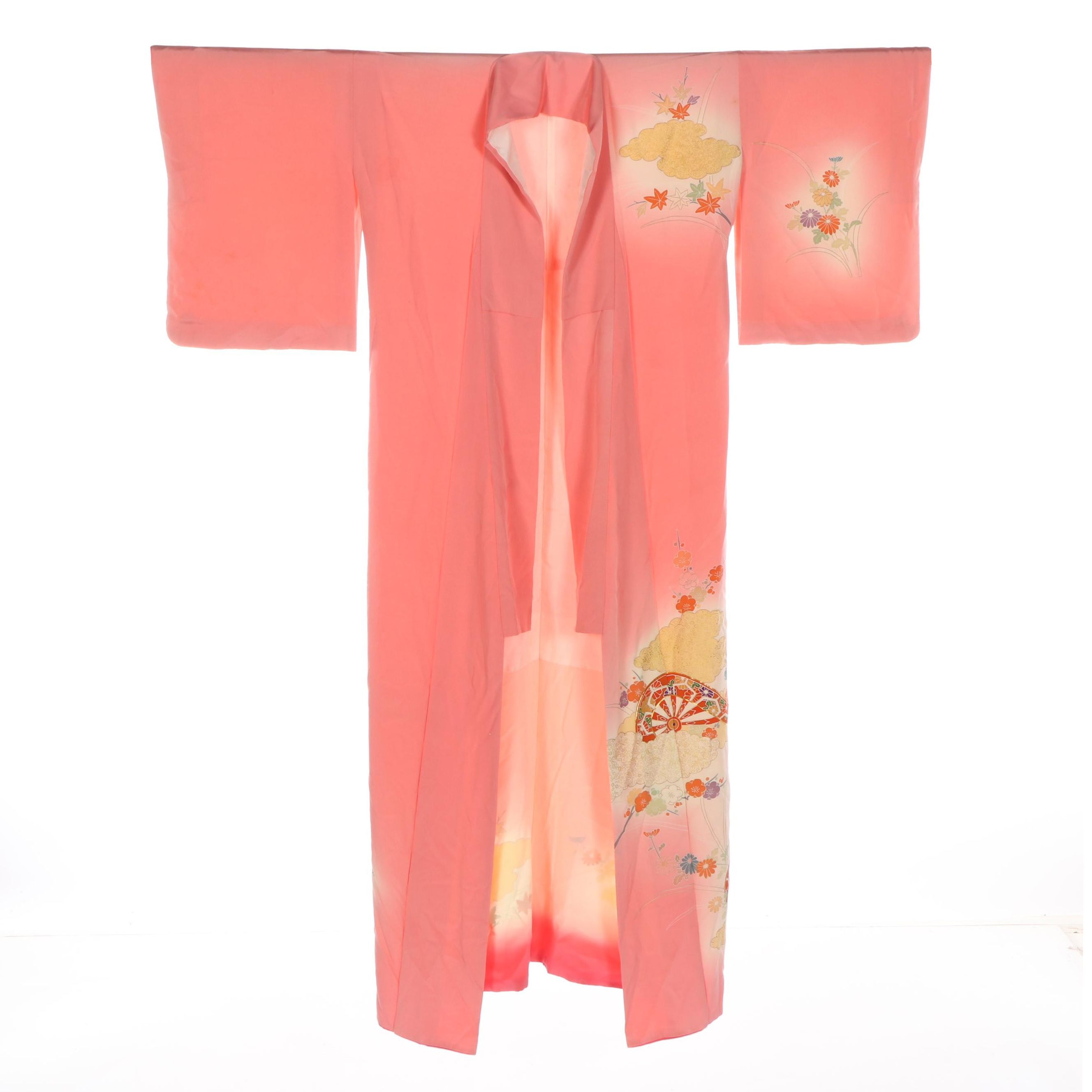 Kimono in SIlk Kumo, Floral, and Asanoha Patterns