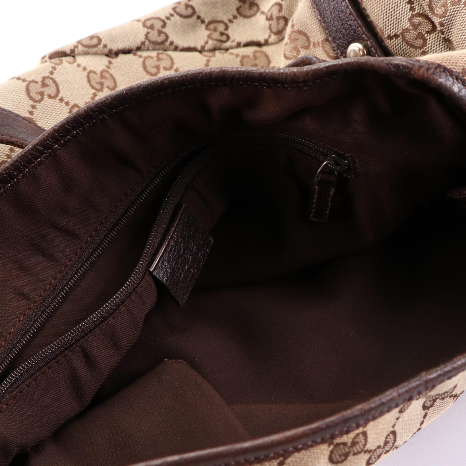 Gucci Abbey D-Ring Shoulder Tote in GG Canvas and Dark Brown Cinghiale Leather