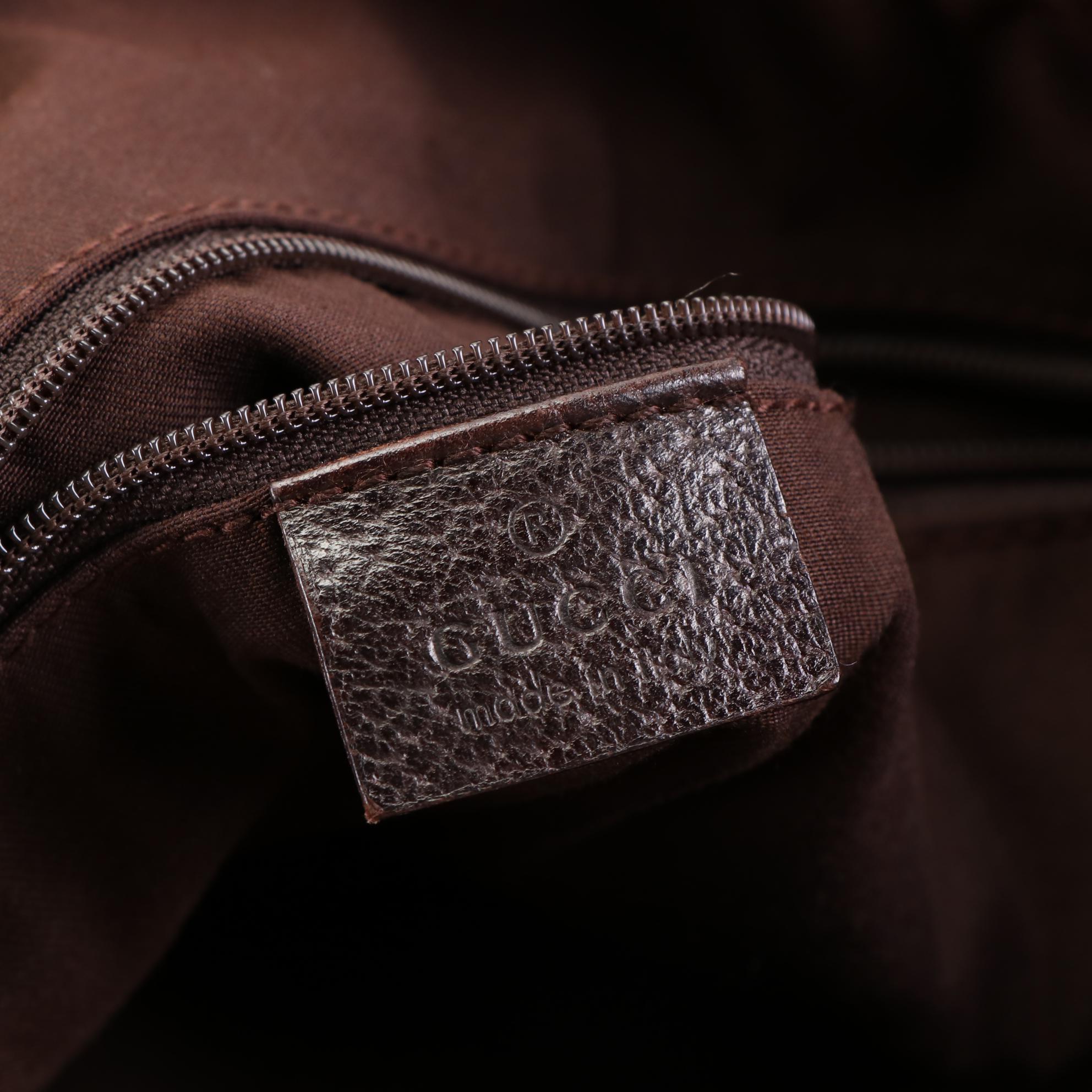 Gucci Abbey D-Ring Shoulder Tote in GG Canvas and Dark Brown Cinghiale Leather