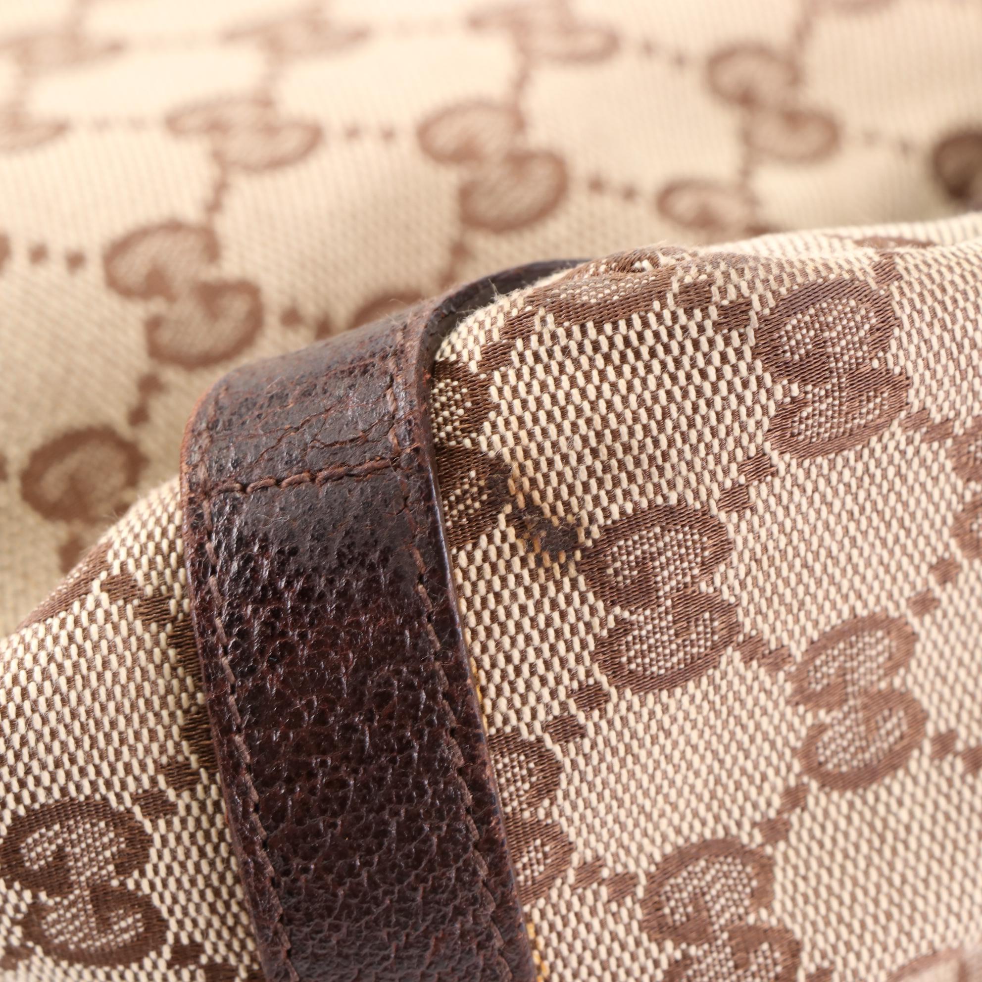 Gucci Abbey D-Ring Shoulder Tote in GG Canvas and Dark Brown Cinghiale Leather