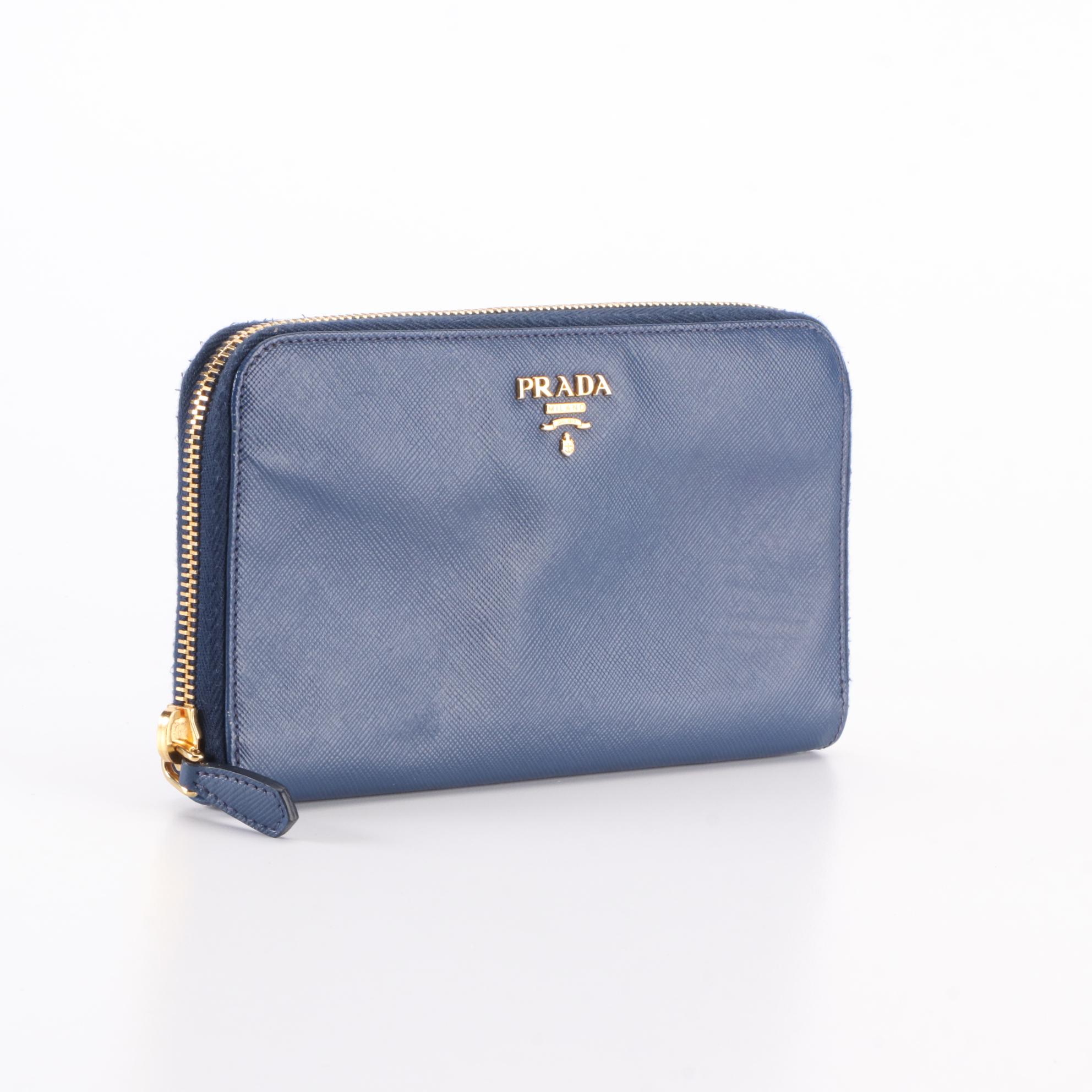 Prada Blue Saffiano Zip Wallet