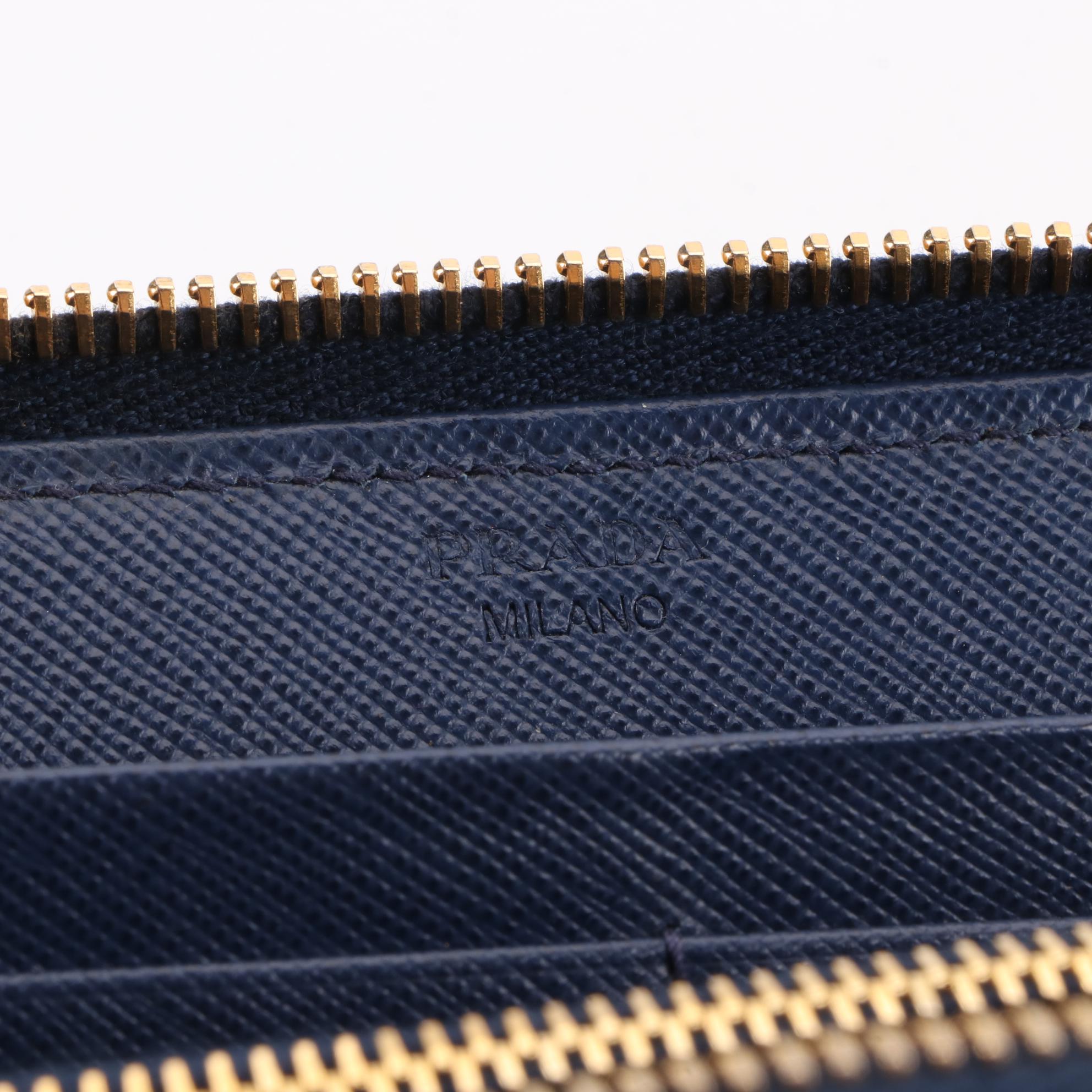 Prada Blue Saffiano Zip Wallet