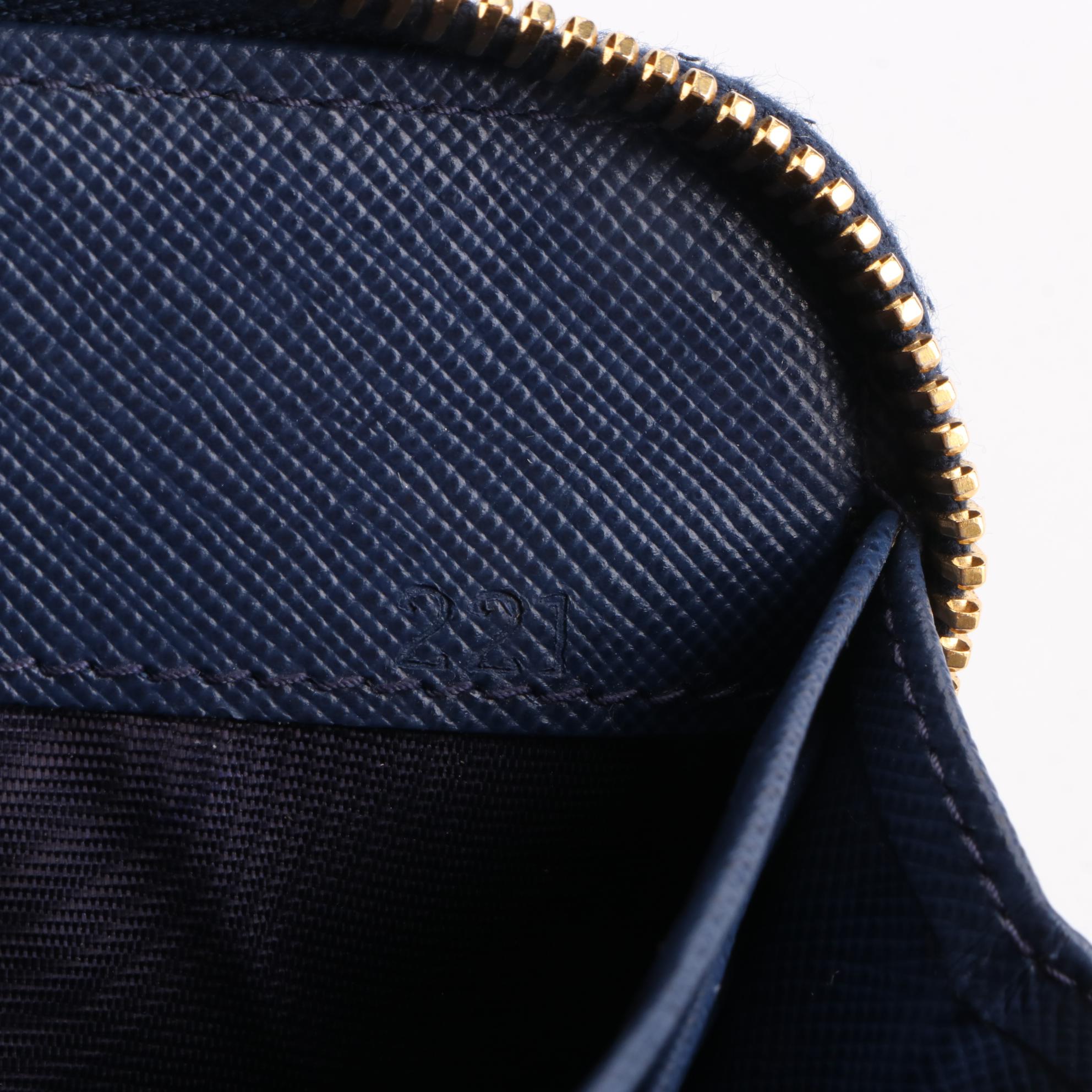 Prada Blue Saffiano Zip Wallet