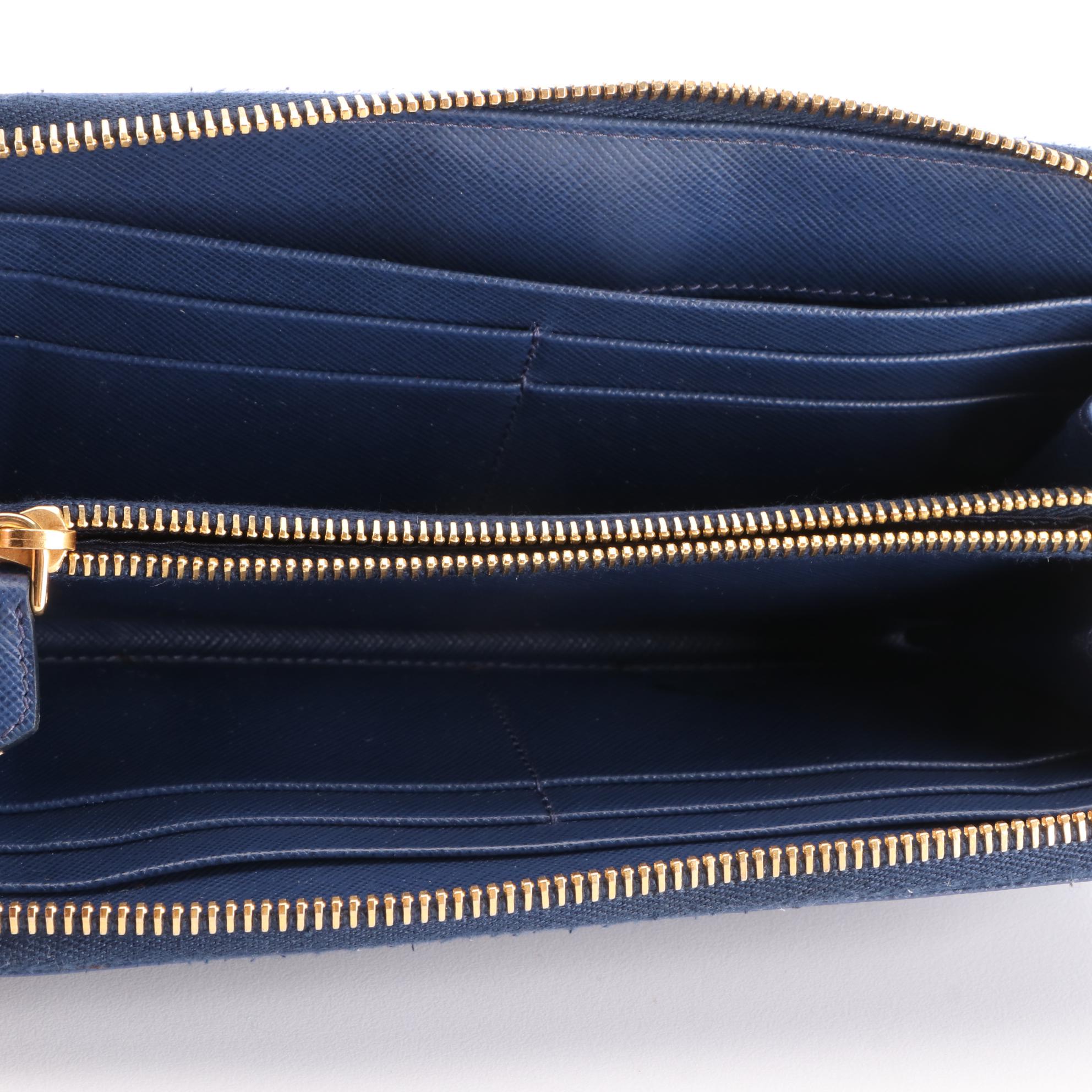 Prada Blue Saffiano Zip Wallet