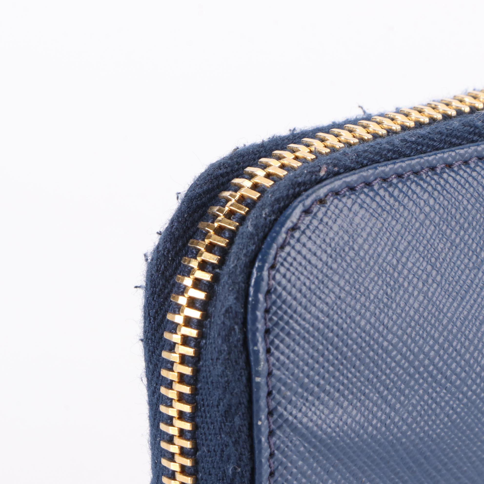 Prada Blue Saffiano Zip Wallet