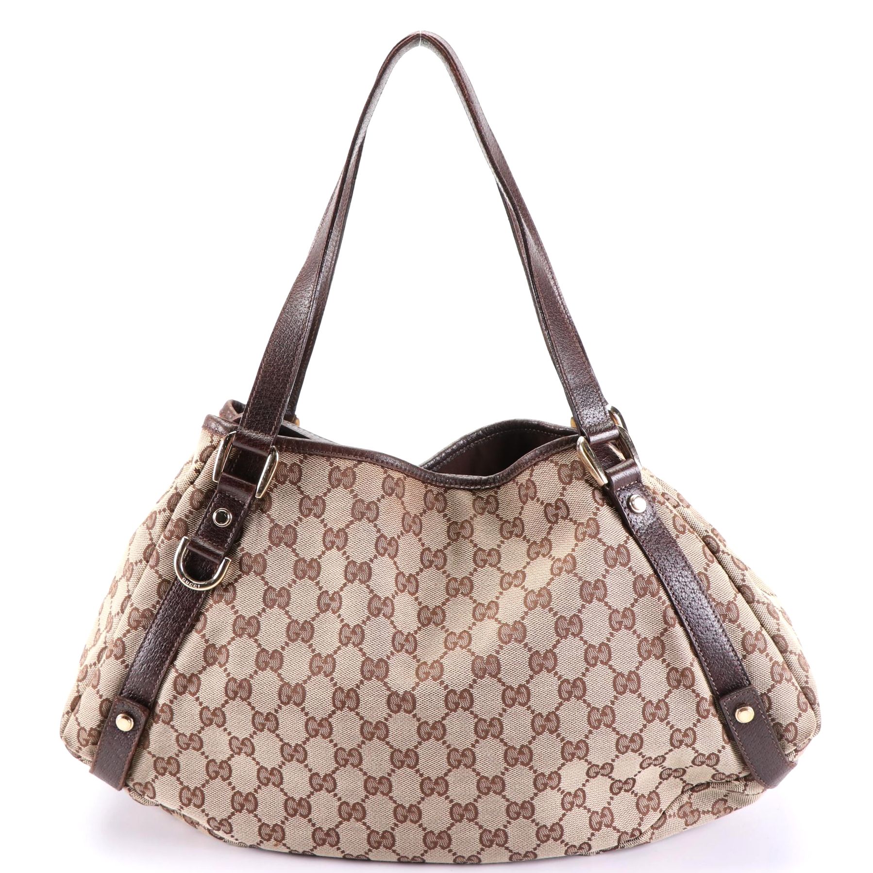 Gucci Abbey D-Ring Shoulder Tote in GG Canvas and Dark Brown Cinghiale Leather