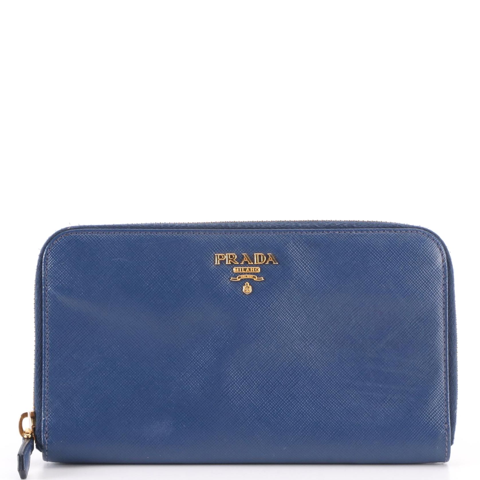 Prada Blue Saffiano Zip Wallet