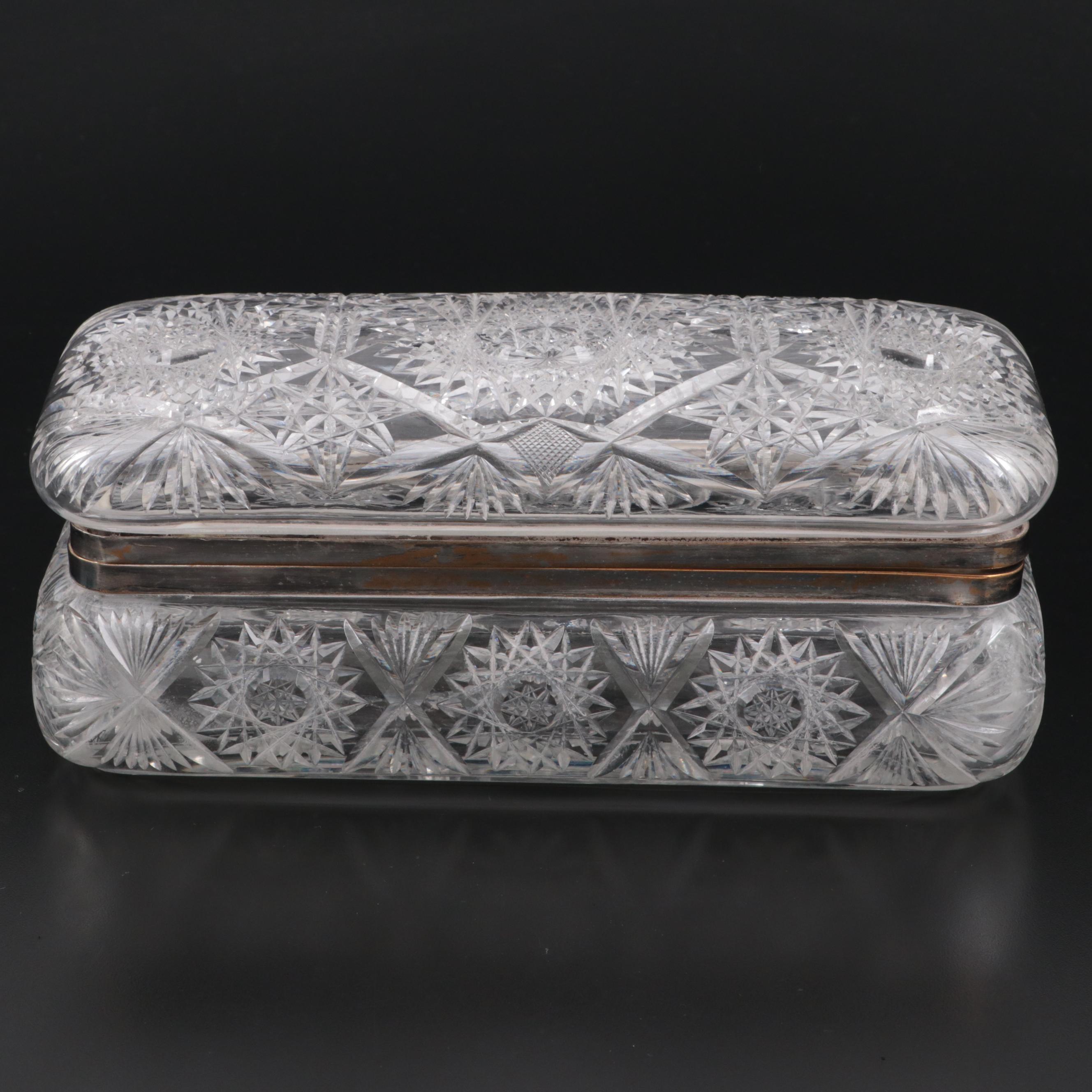 American Brilliant Style Hobstar Motif Cut Glass Glove Box