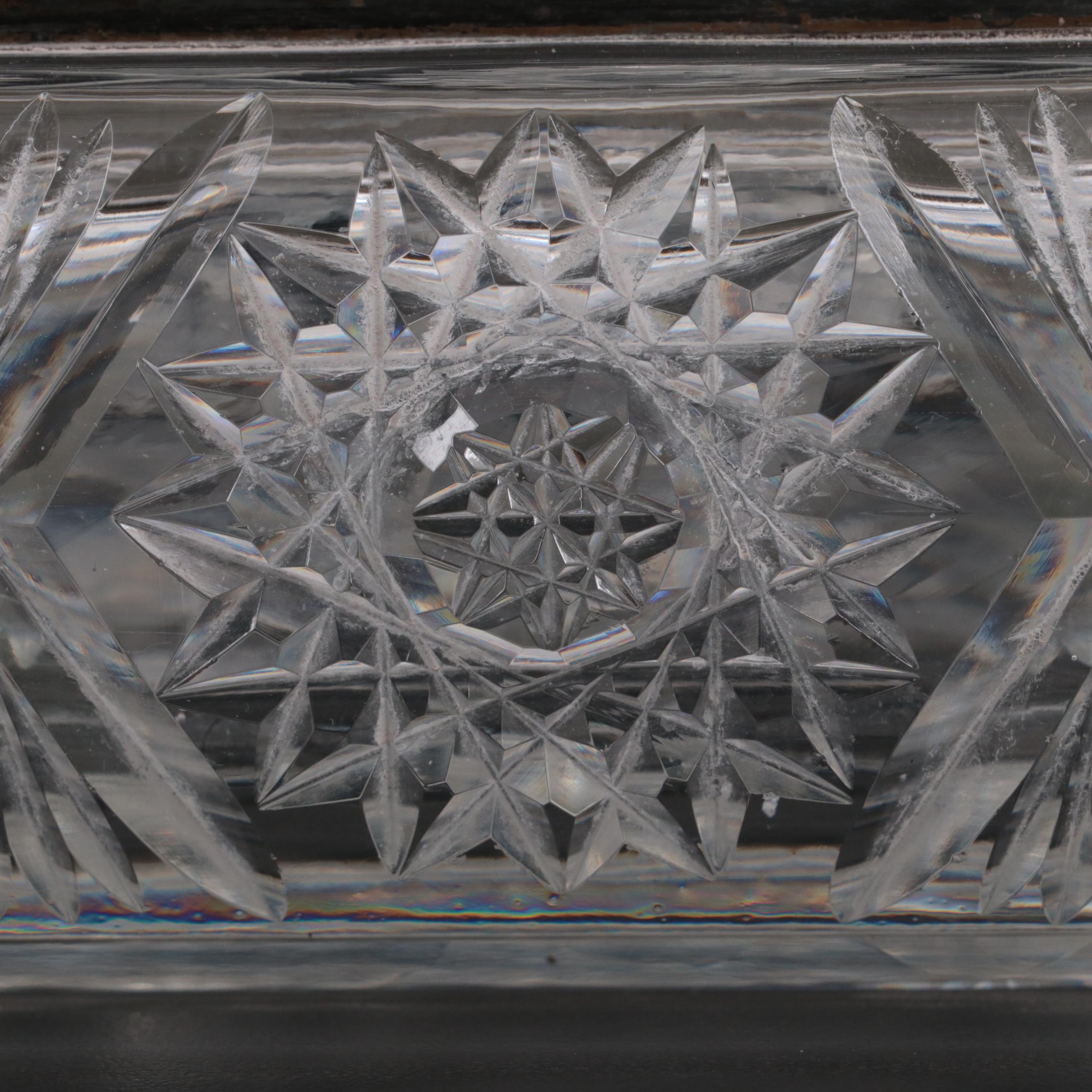 American Brilliant Style Hobstar Motif Cut Glass Glove Box