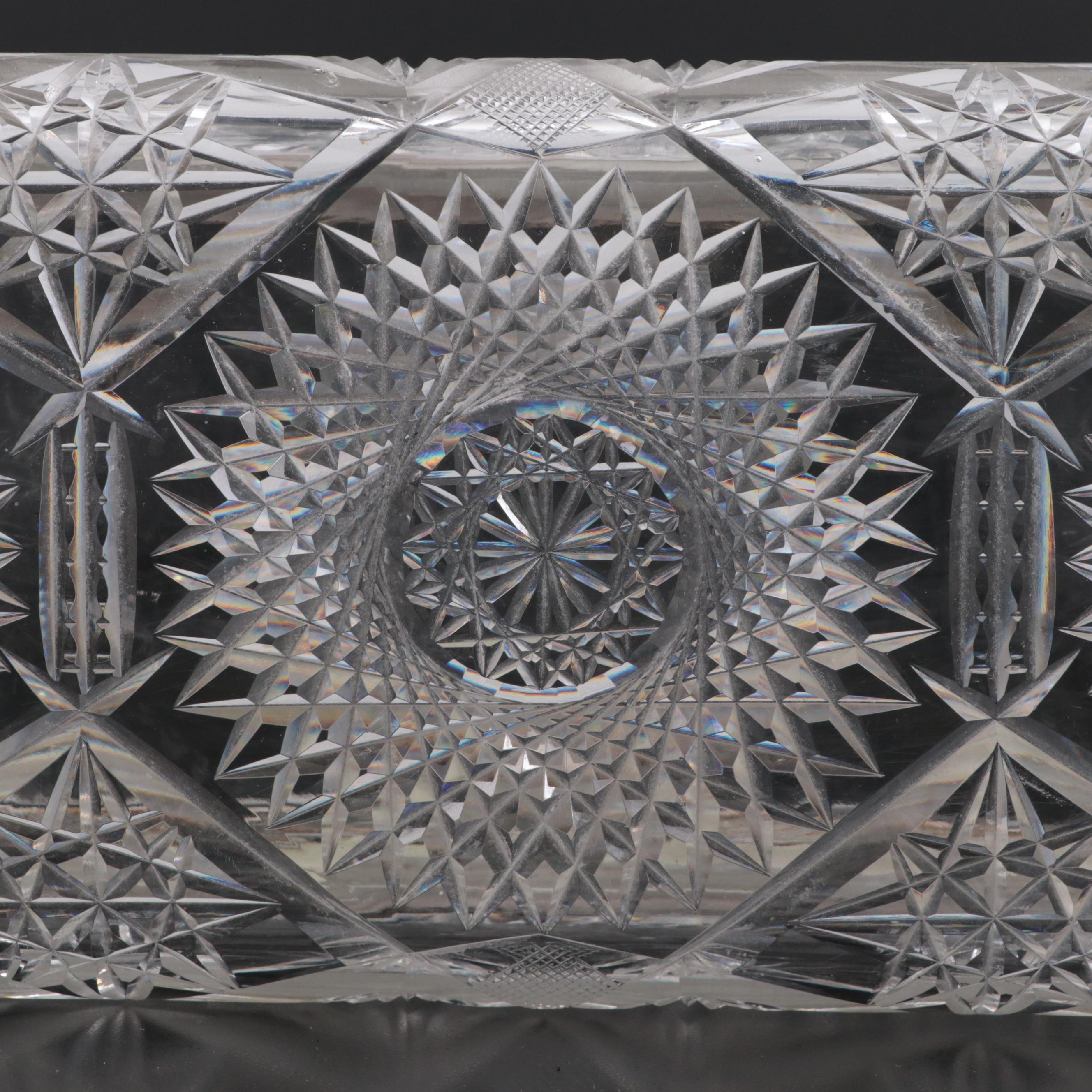 American Brilliant Style Hobstar Motif Cut Glass Glove Box