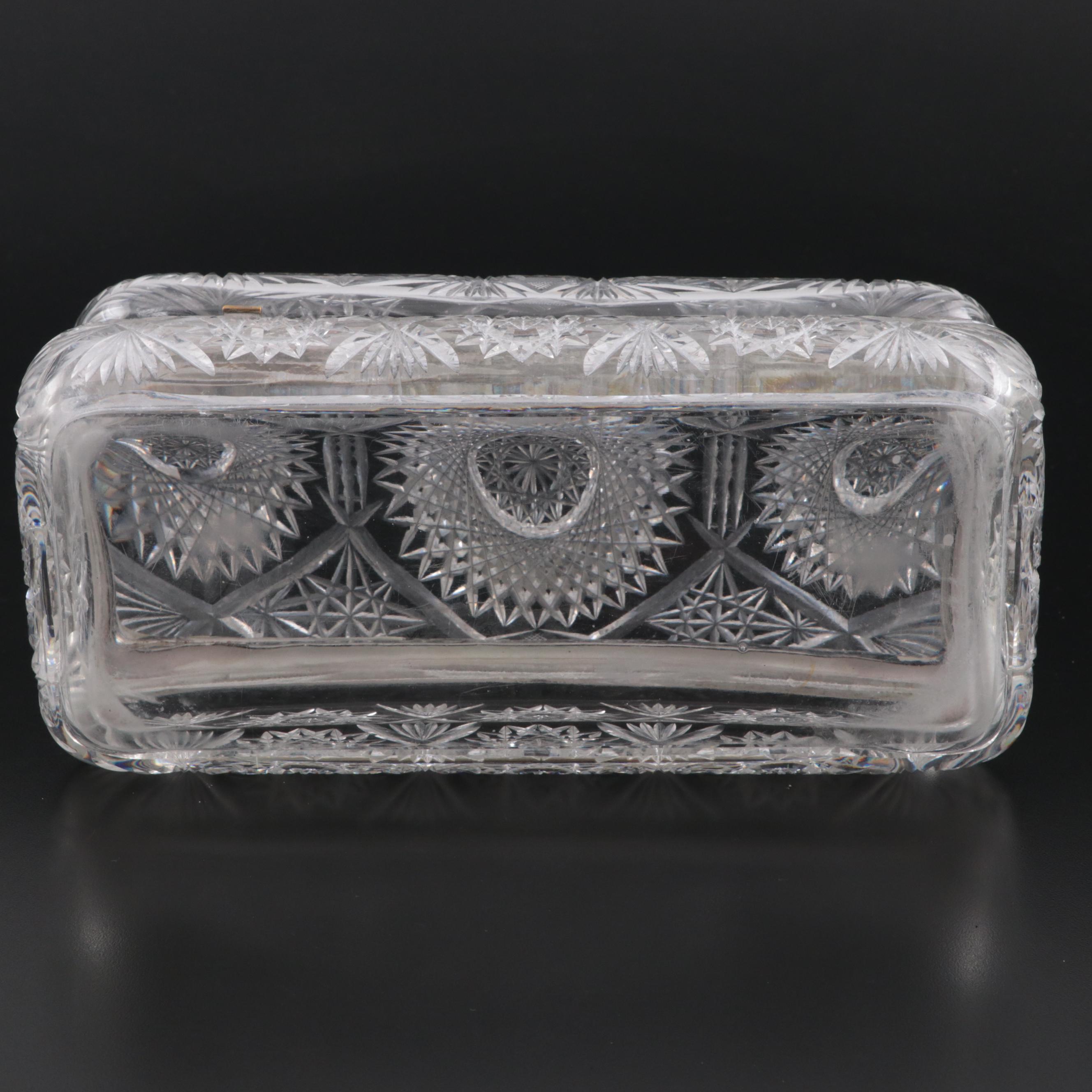 American Brilliant Style Hobstar Motif Cut Glass Glove Box