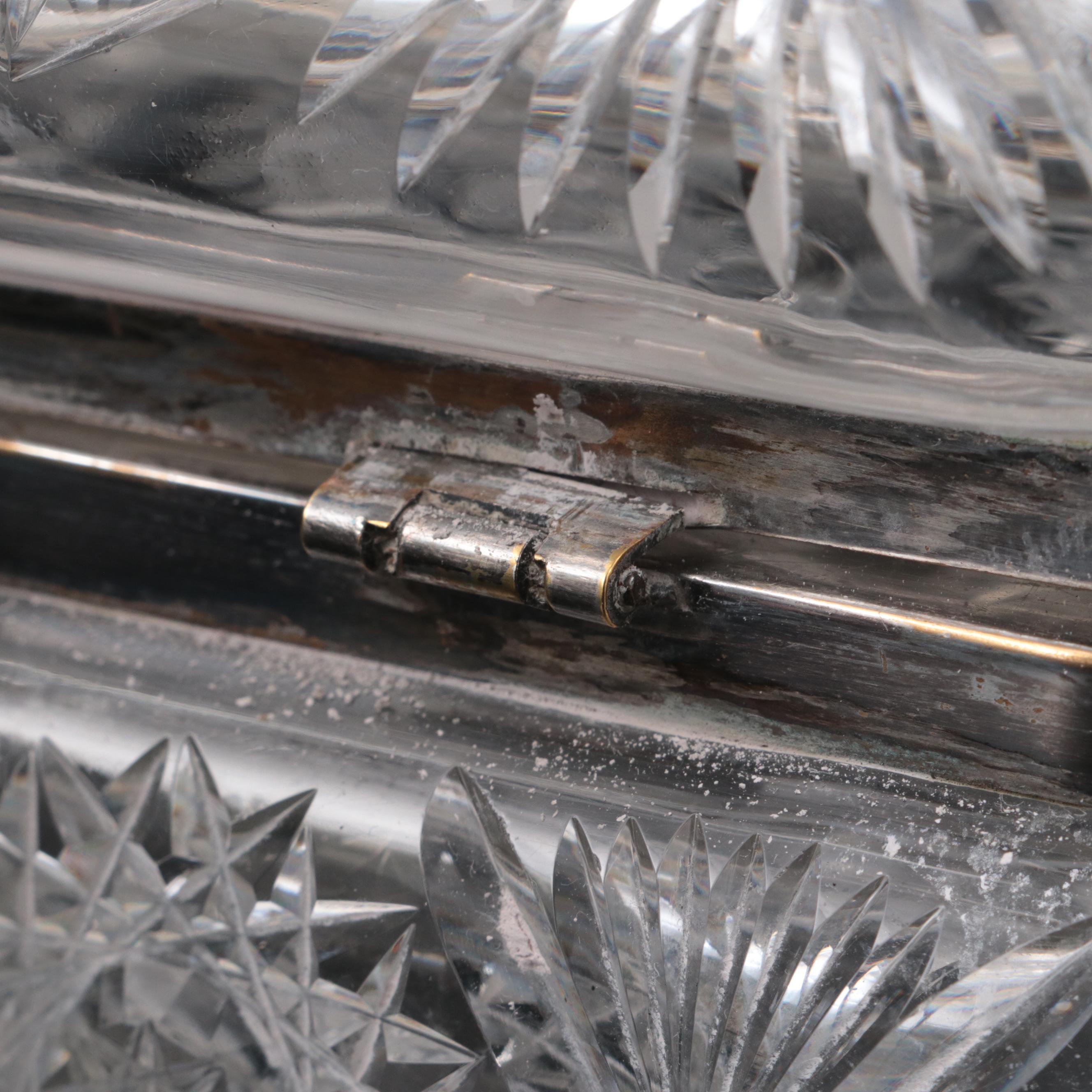 American Brilliant Style Hobstar Motif Cut Glass Glove Box