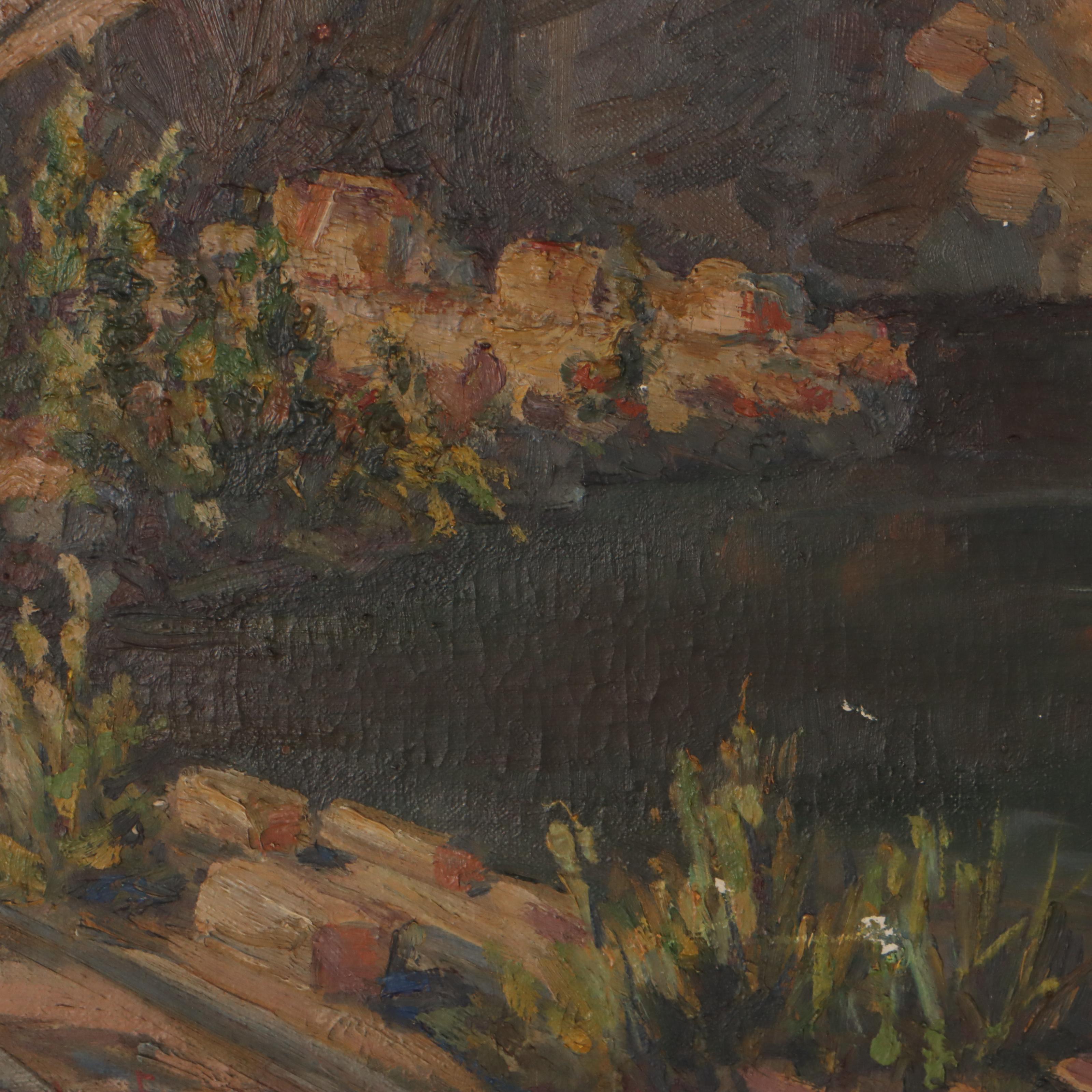 Jacob Greenleaf Oil Painting "Rockport Query," Early 20th Century