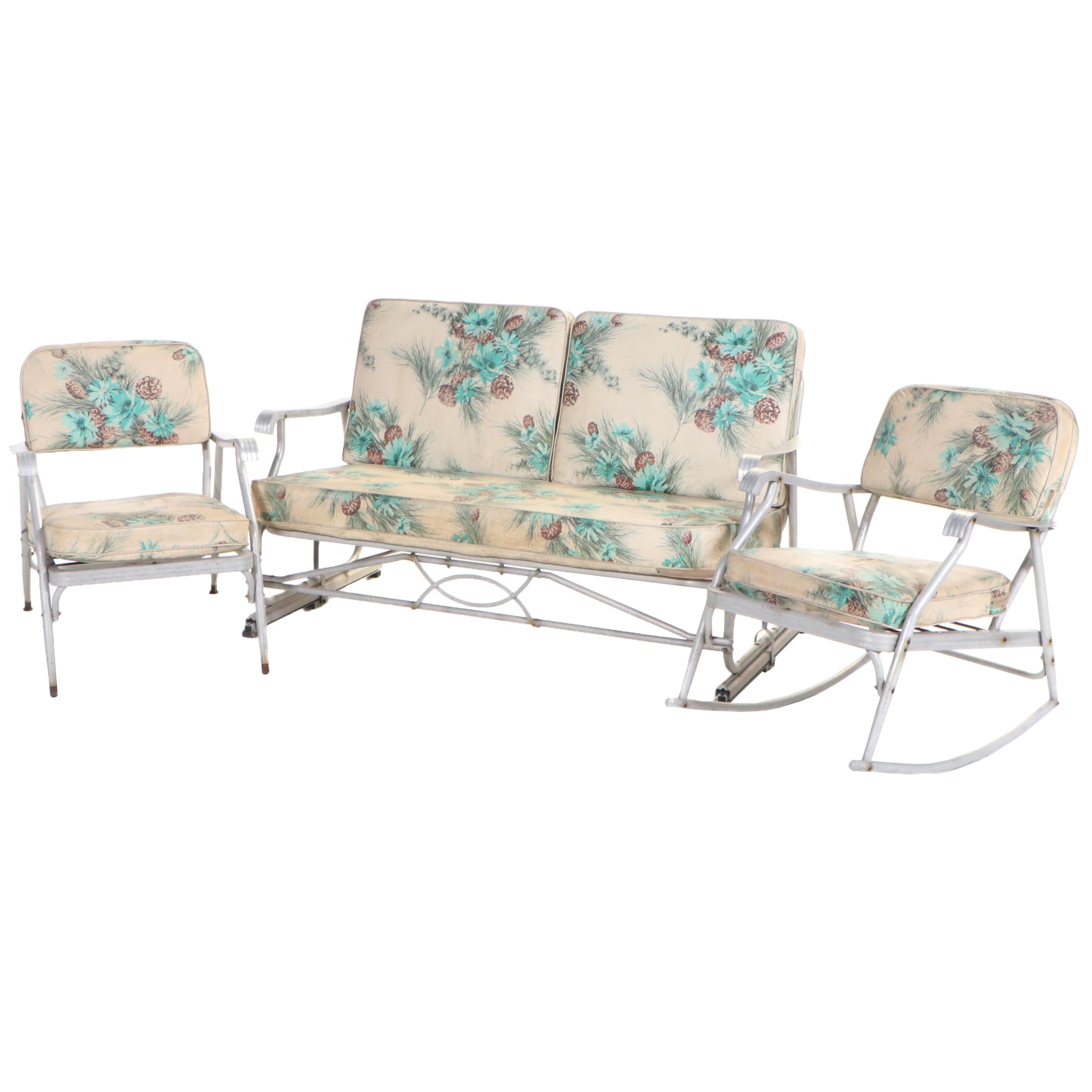 Aluminum Patio Louge Chair, Rocker, and Loveseat Glider, Mid-20th Century