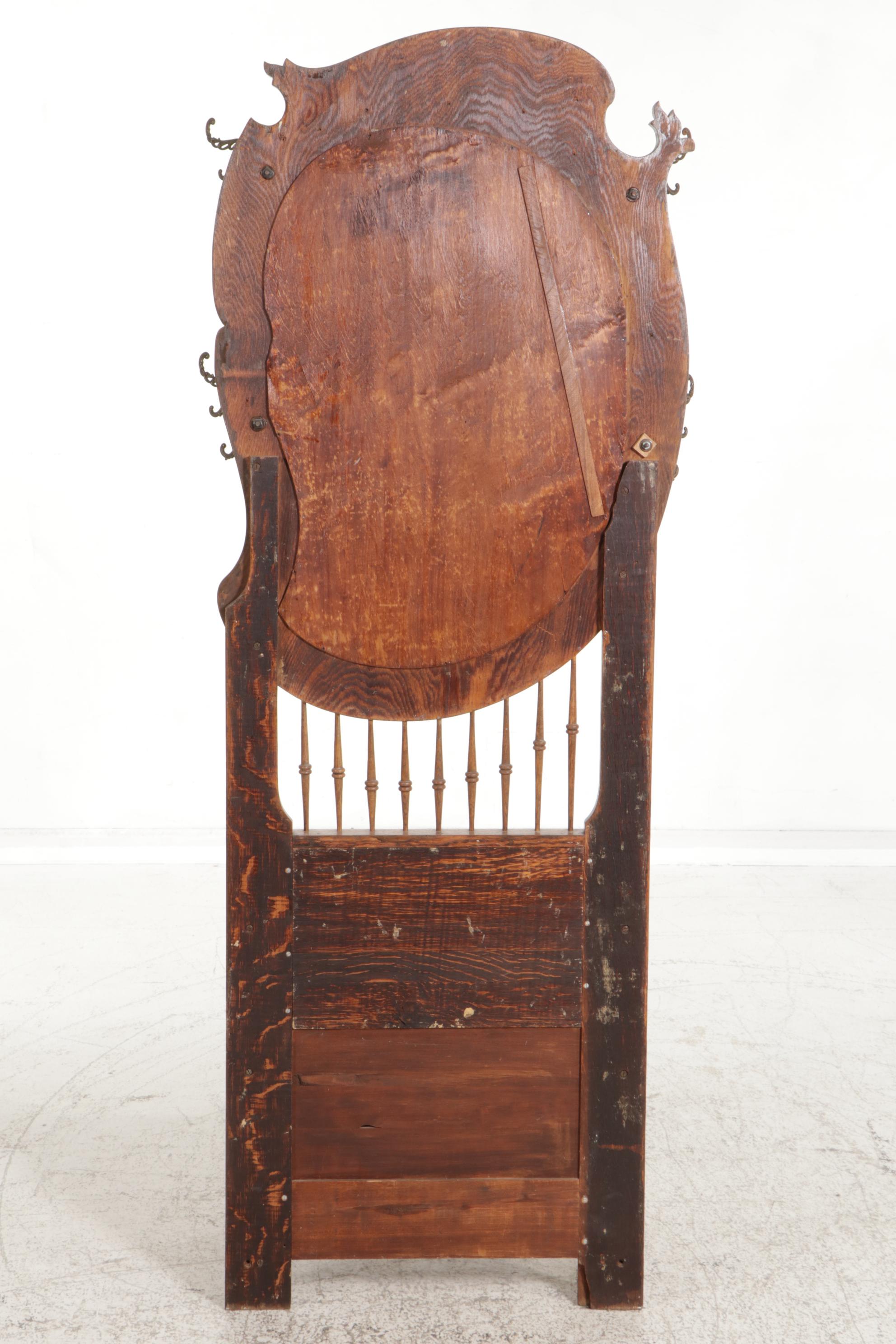Victorian Oak Coat Tree and Mirror with Seat and Storage, Early 20th Century