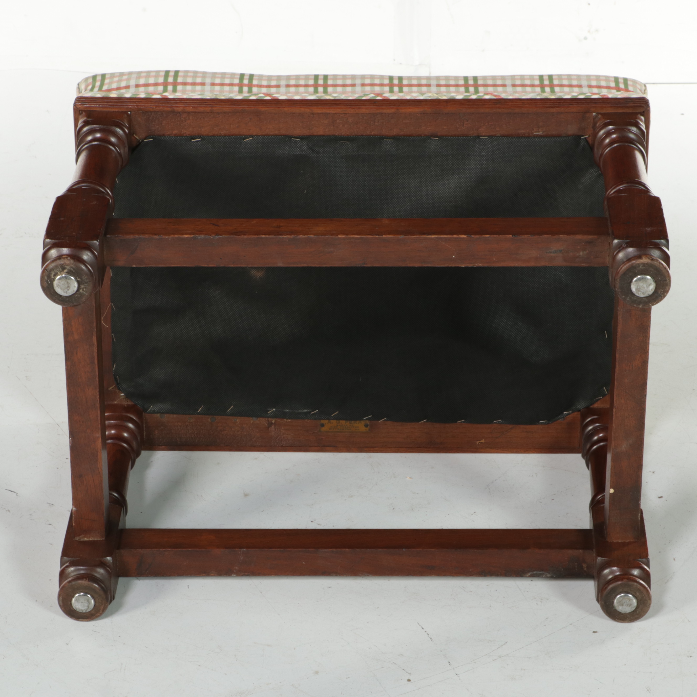 A.G. Pera of Pittsburgh Queen Anne Style Mahogany and Custom-Upholstered Stool