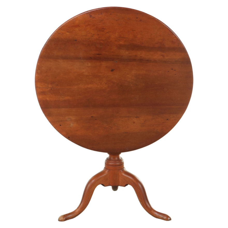 American Queen Anne Cherrywood Tilt-Top Tea Table, stamped "LH Paquette"