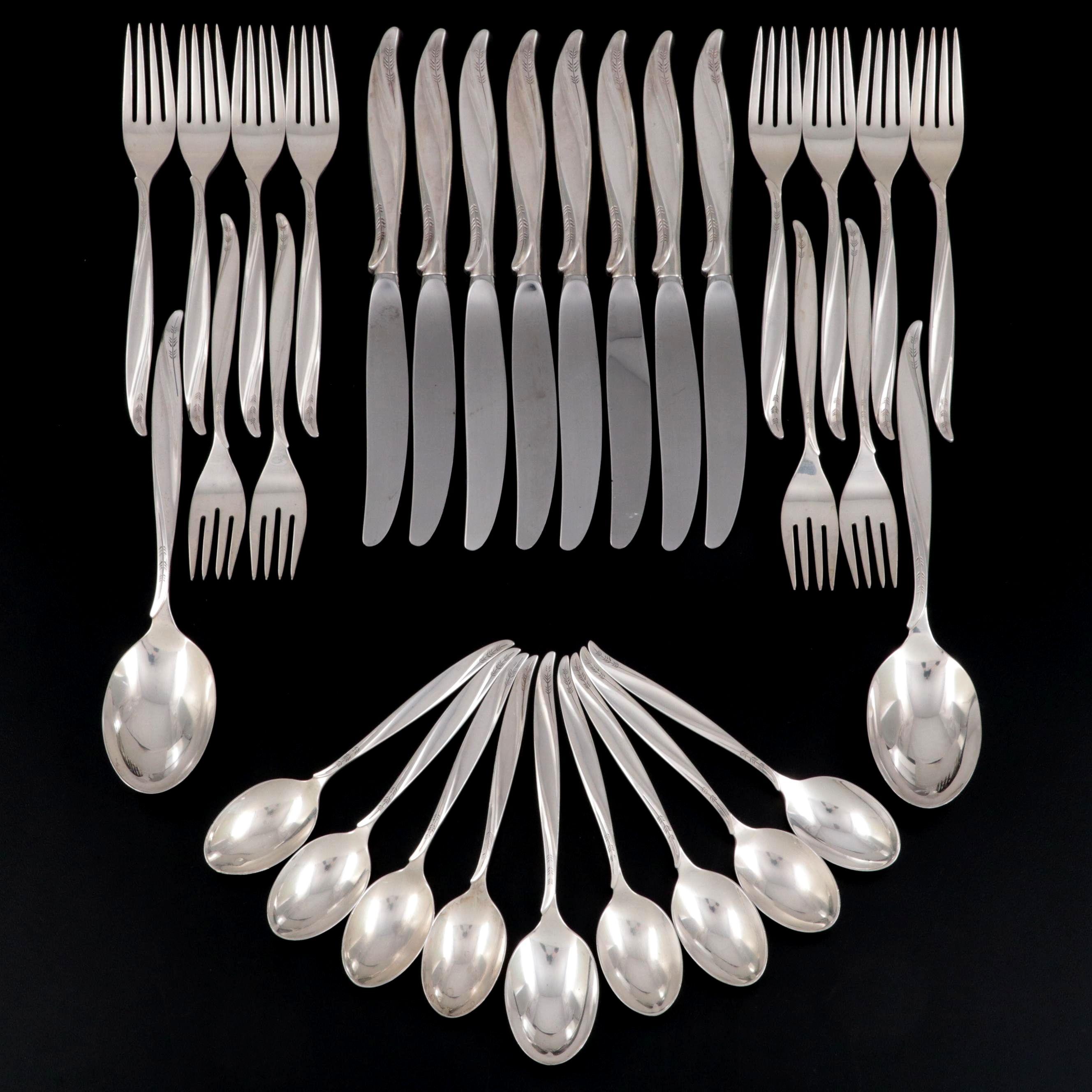 International Silver "Pine Spray" Sterling Silver Flatware, Mid to Late 20th C.