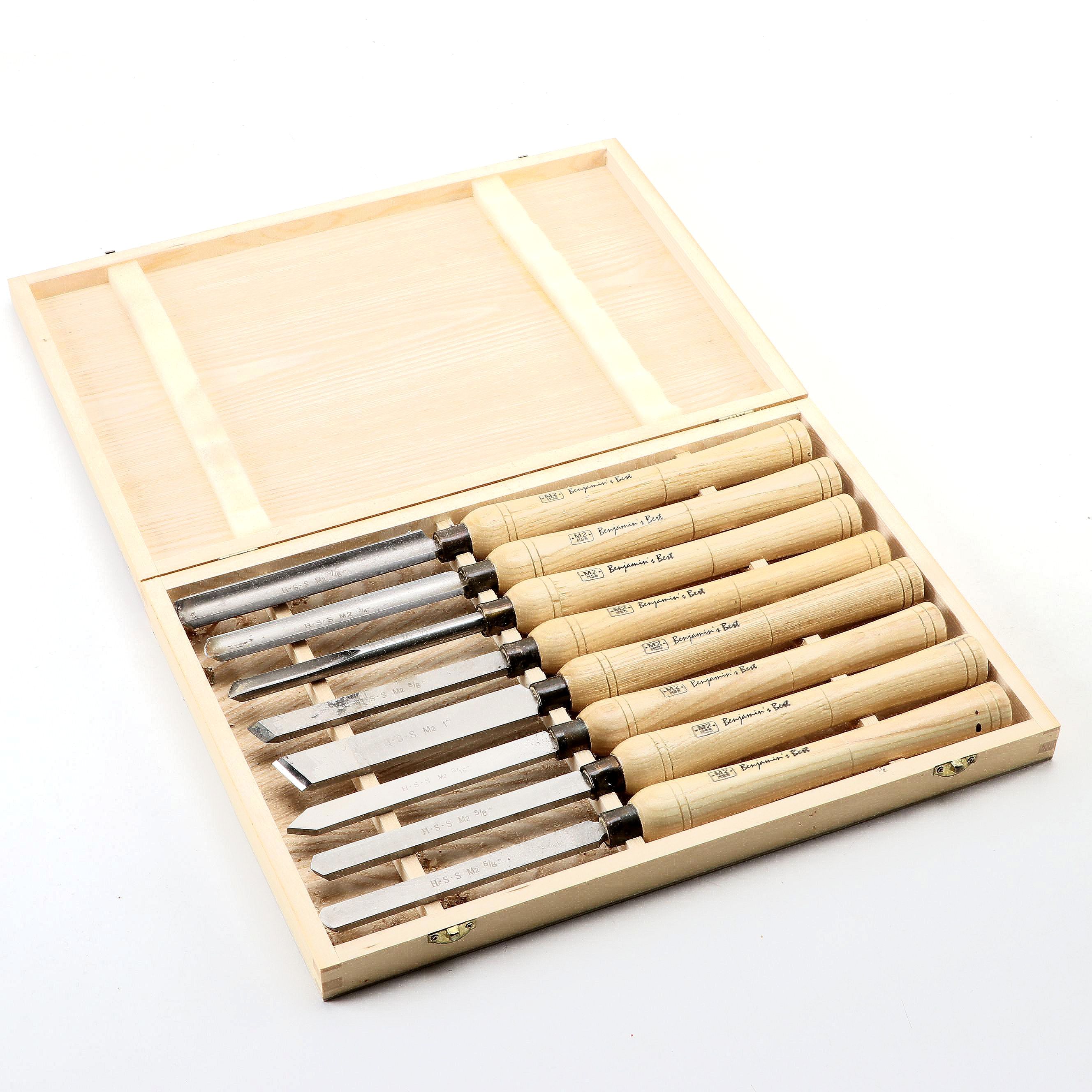 Benjamin's Best Steel and Oak Handled Wood Lathe Chisels with Storage Case