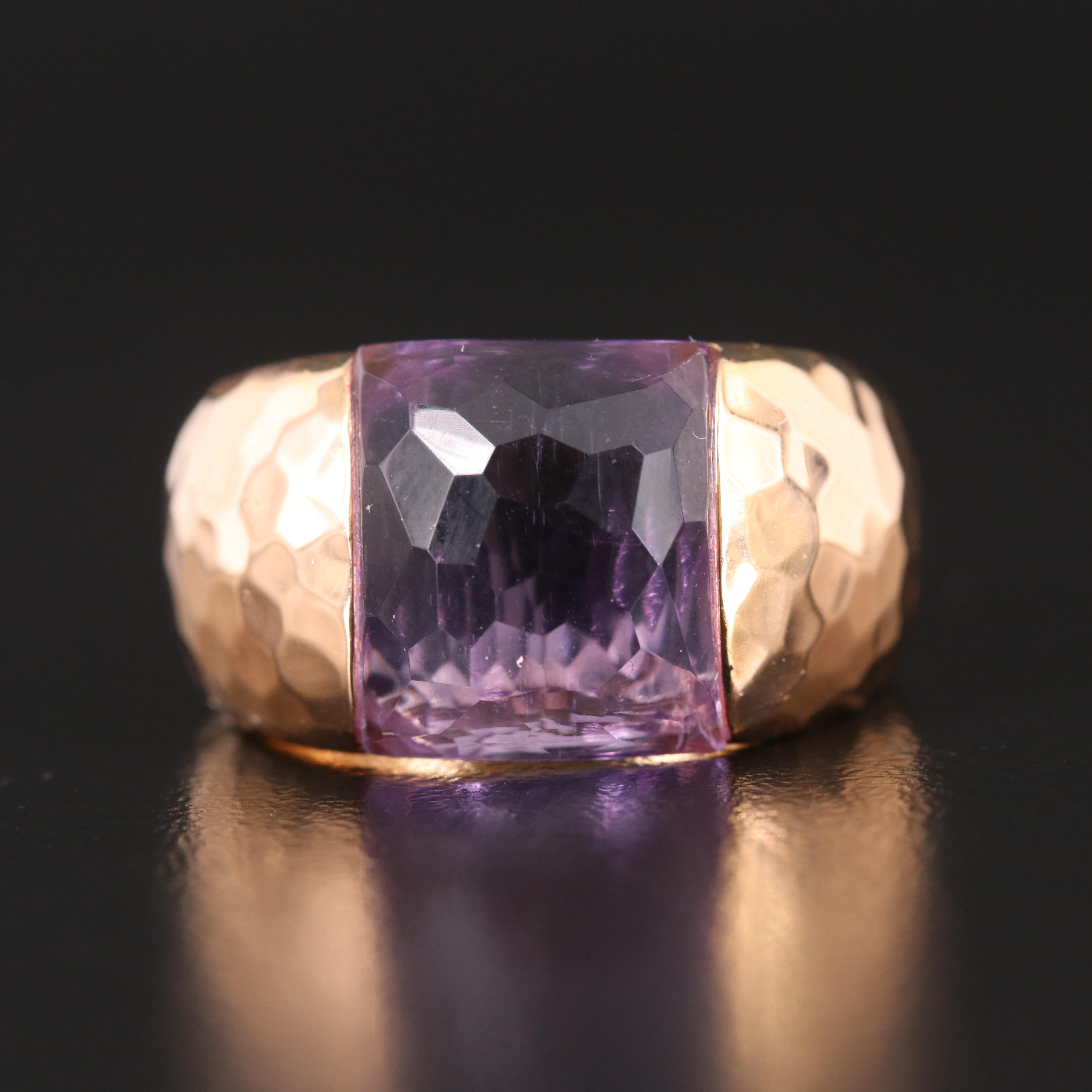 Roberto Coin 18K Rose Gold Amethyst Ring with Hammered Finish