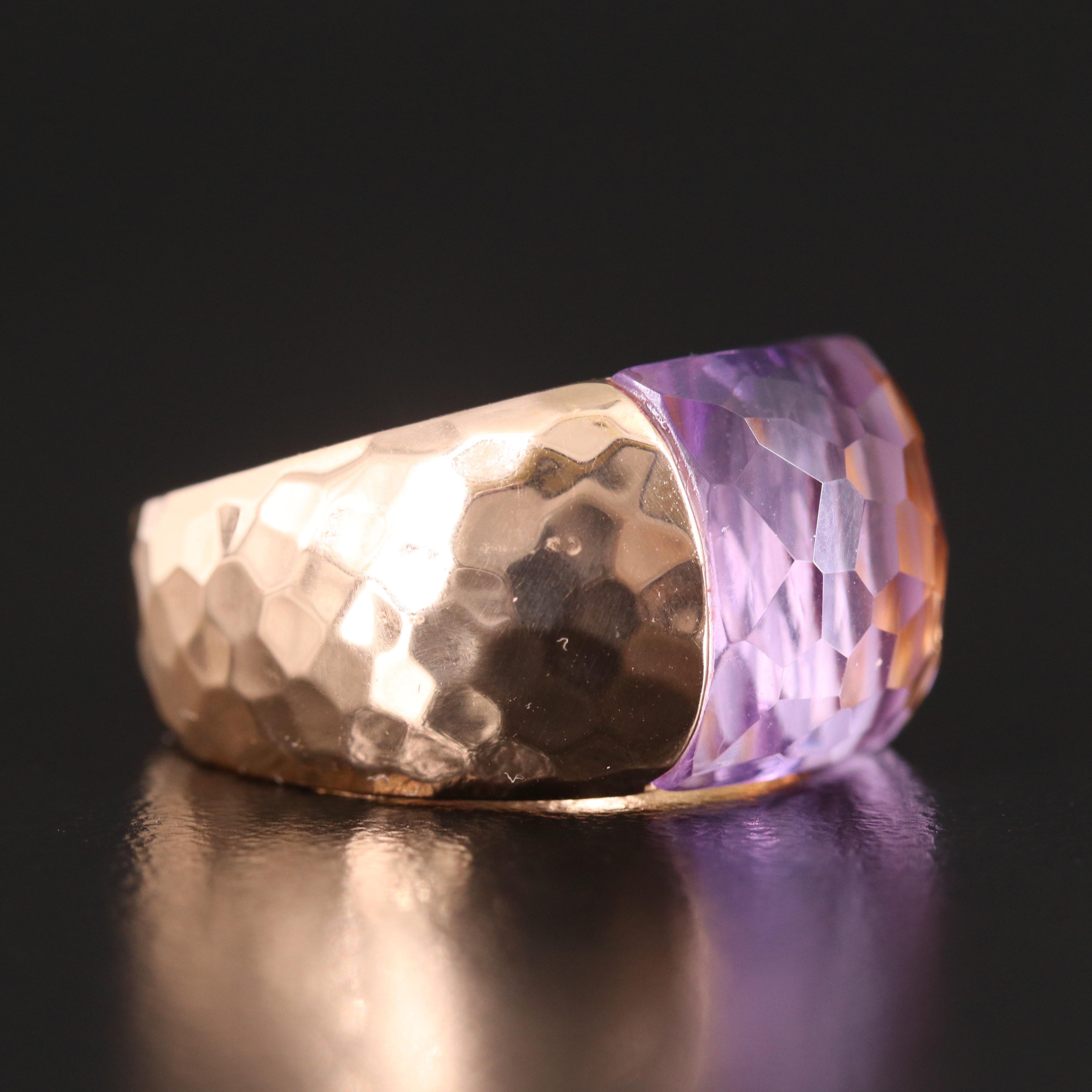 Roberto Coin 18K Rose Gold Amethyst Ring with Hammered Finish
