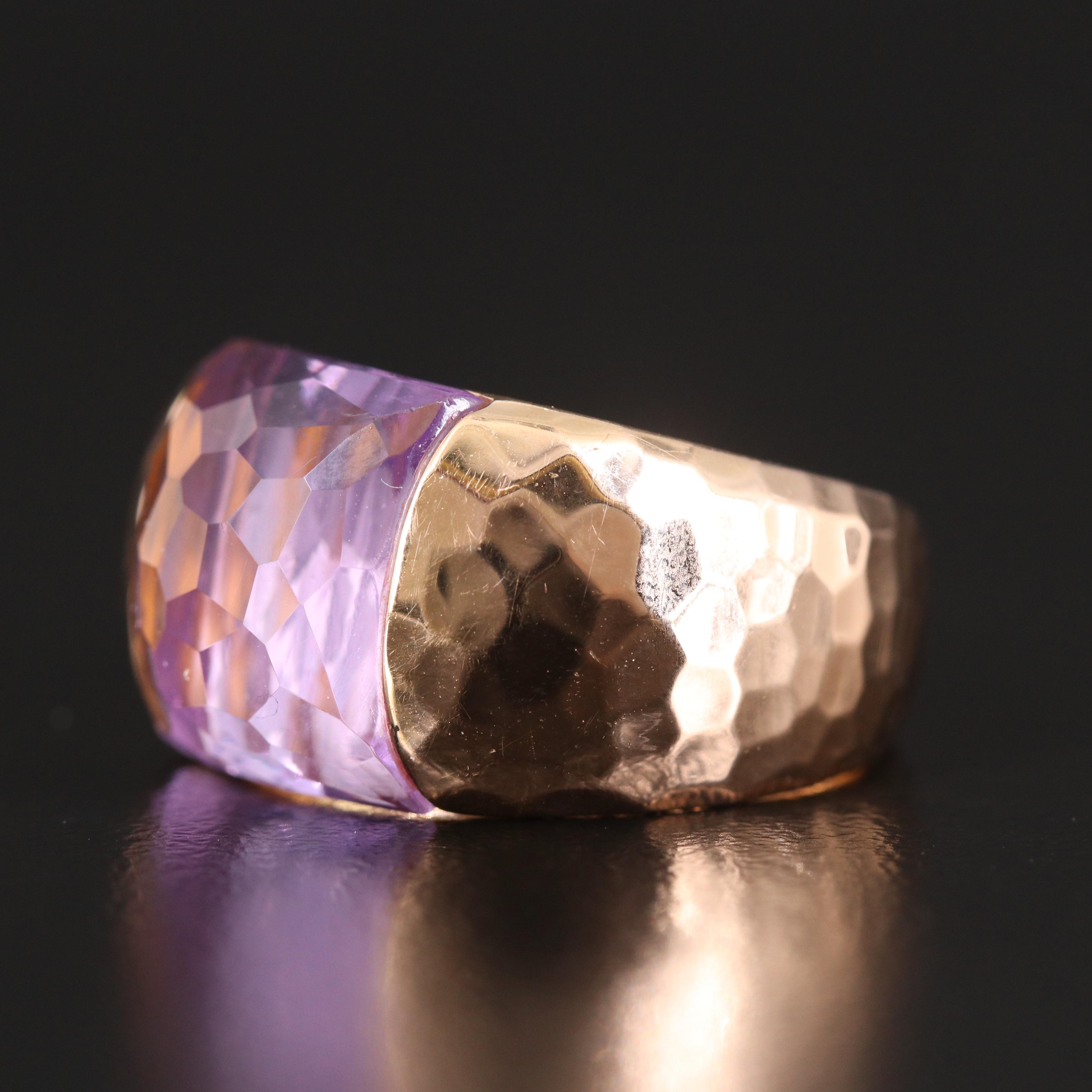 Roberto Coin 18K Rose Gold Amethyst Ring with Hammered Finish