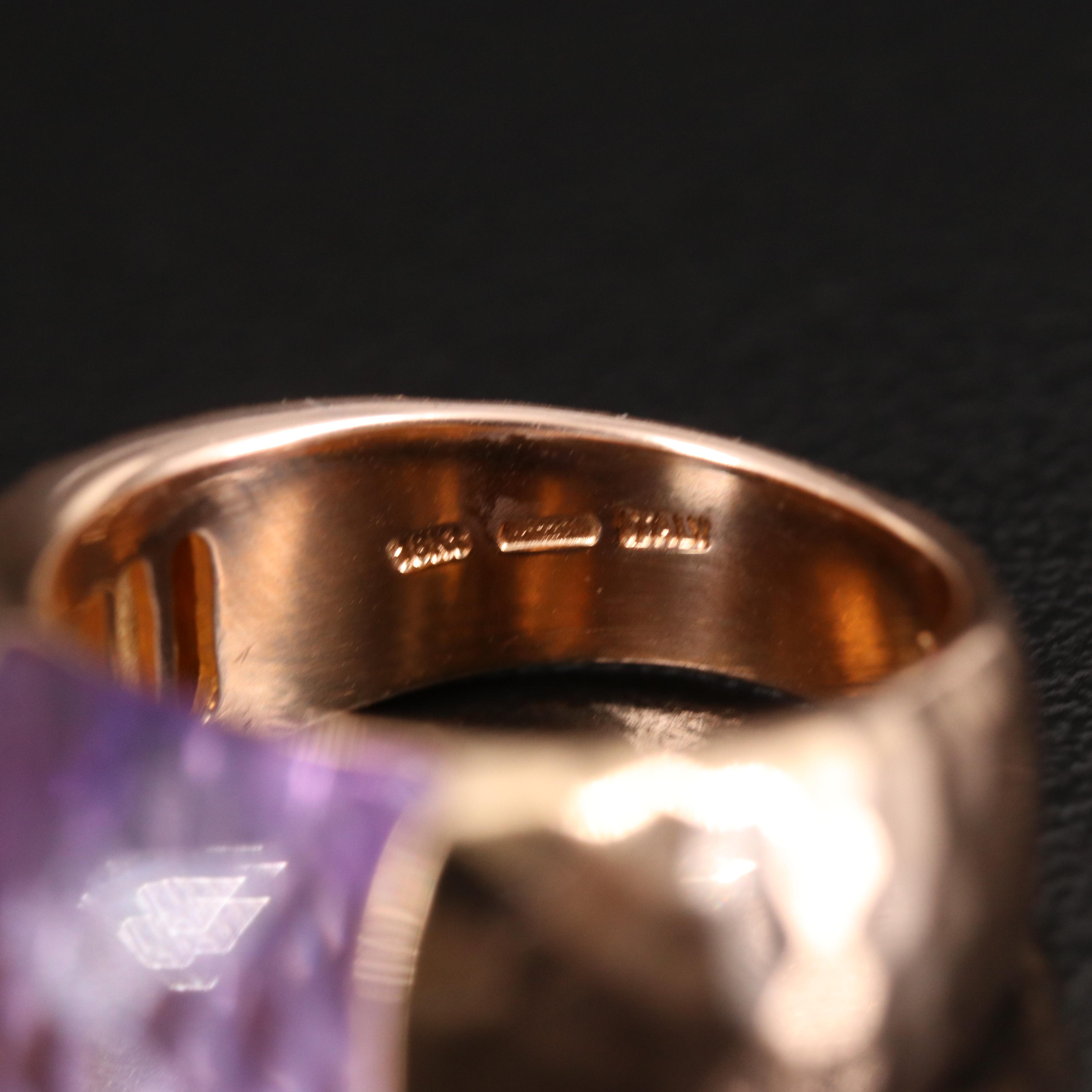 Roberto Coin 18K Rose Gold Amethyst Ring with Hammered Finish