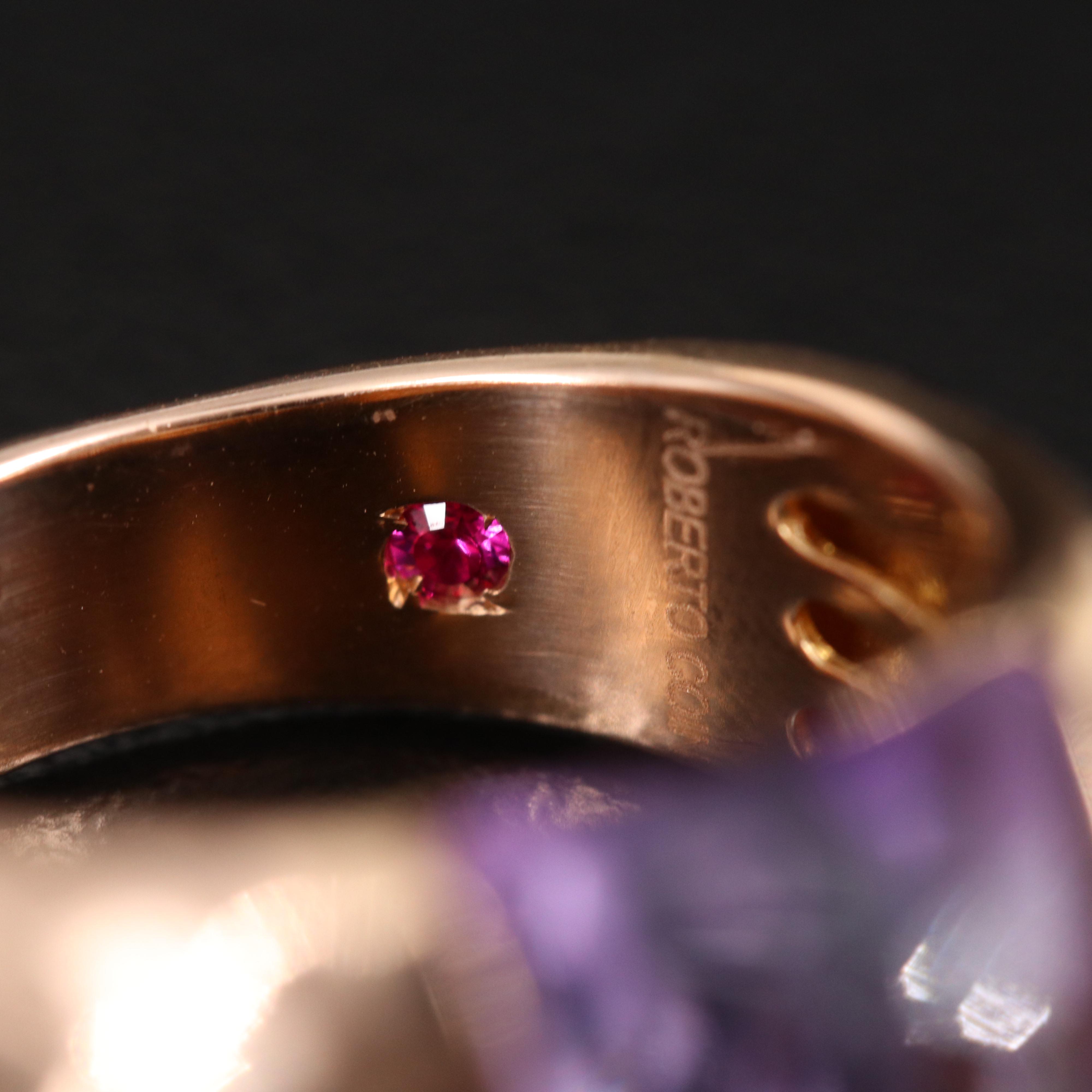 Roberto Coin 18K Rose Gold Amethyst Ring with Hammered Finish
