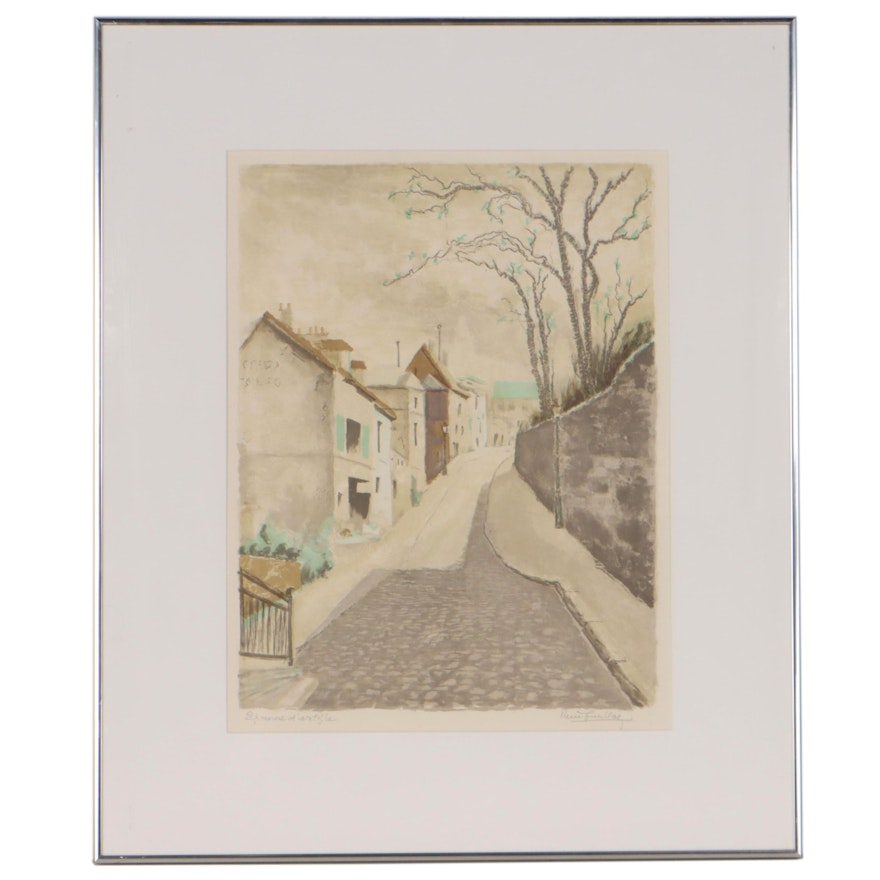Color Lithograph of Street Scene, Late 20th Century