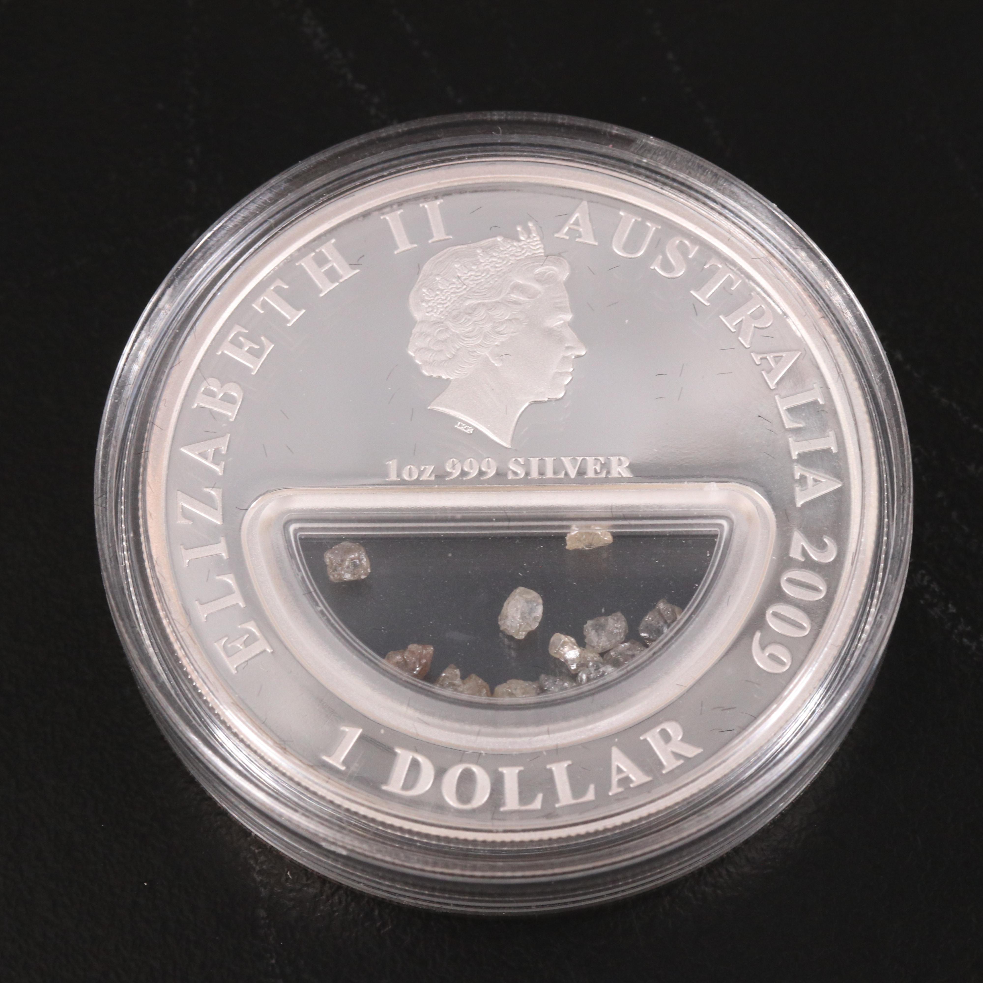 2009 Treasures of Australia, One Ounce Silver Coin with Diamonds