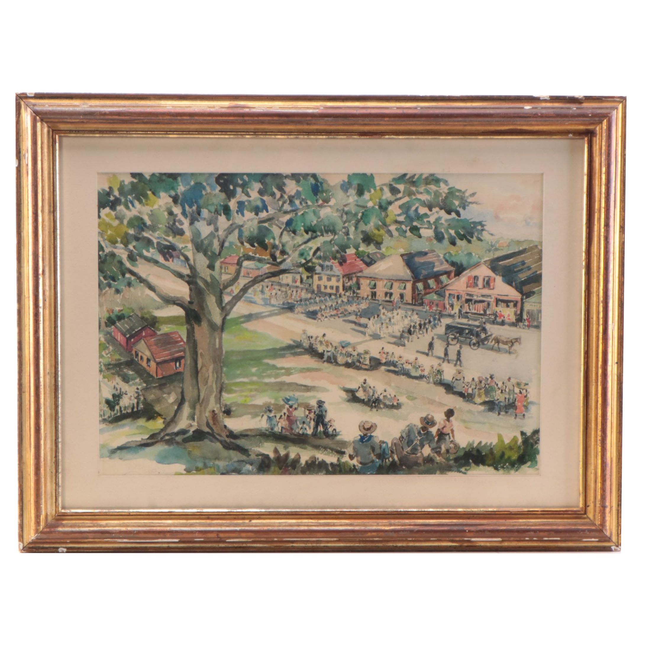 Watercolor Painting of Funeral Procession in the Style of Winslow Homer