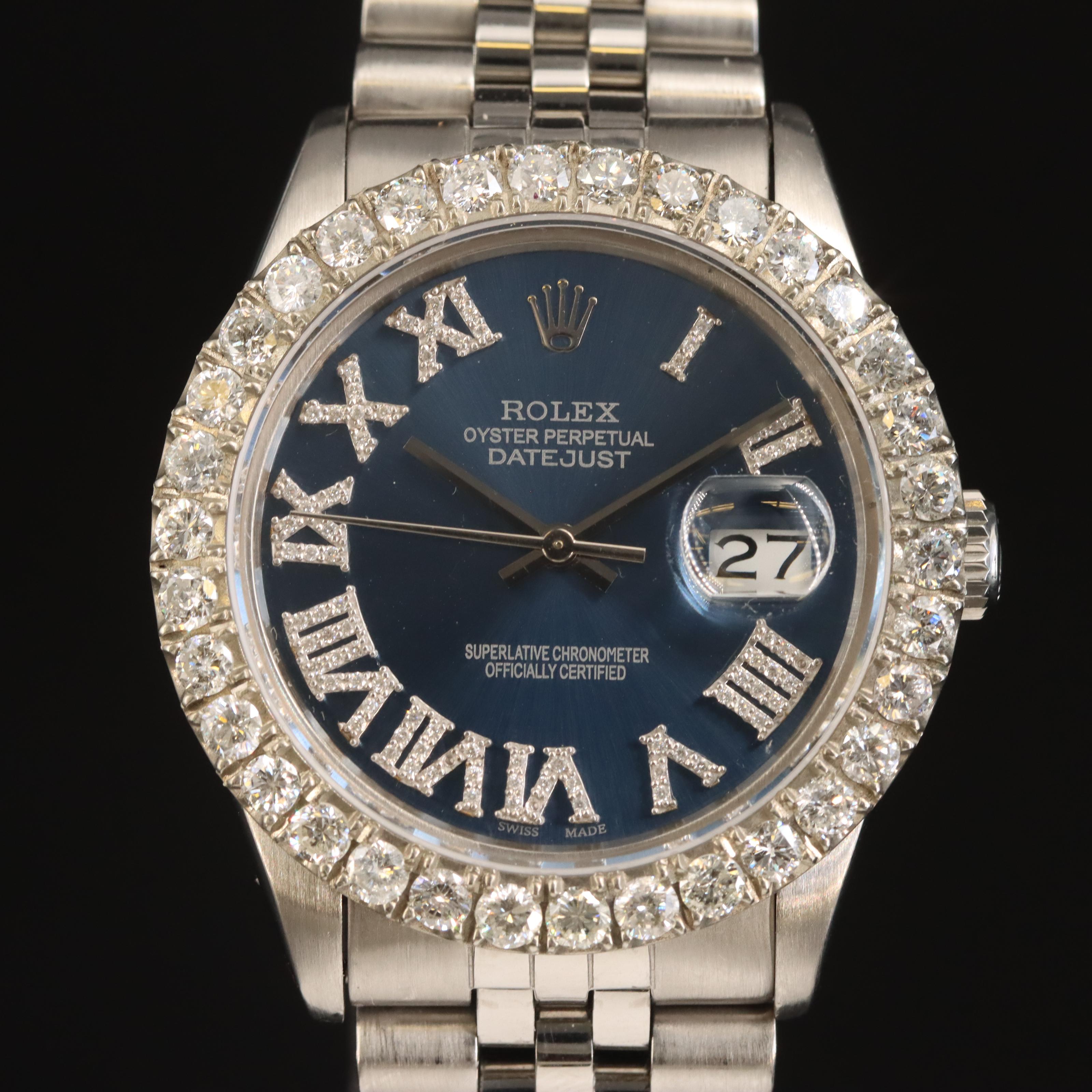 1982 Rolex Oyster Perpetual Datejust 3.20 CTW Diamond Bezel and Dial Watch