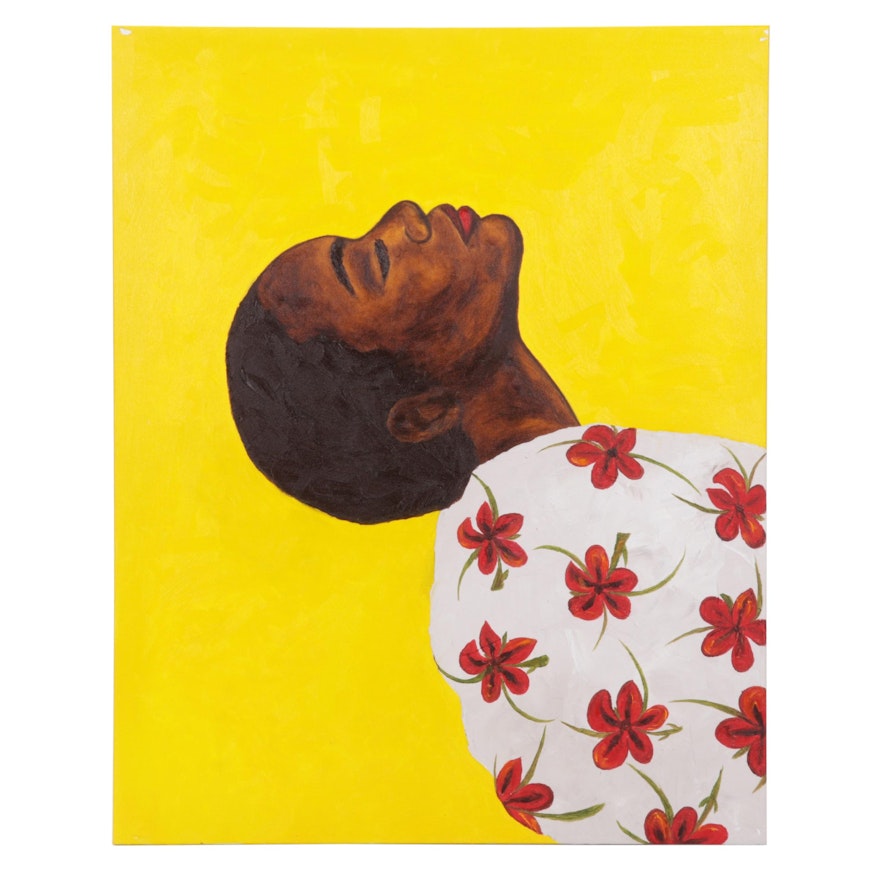 Oluwakemi Omowaire Portrait Oil Painting "Flower Girl," 21st Century