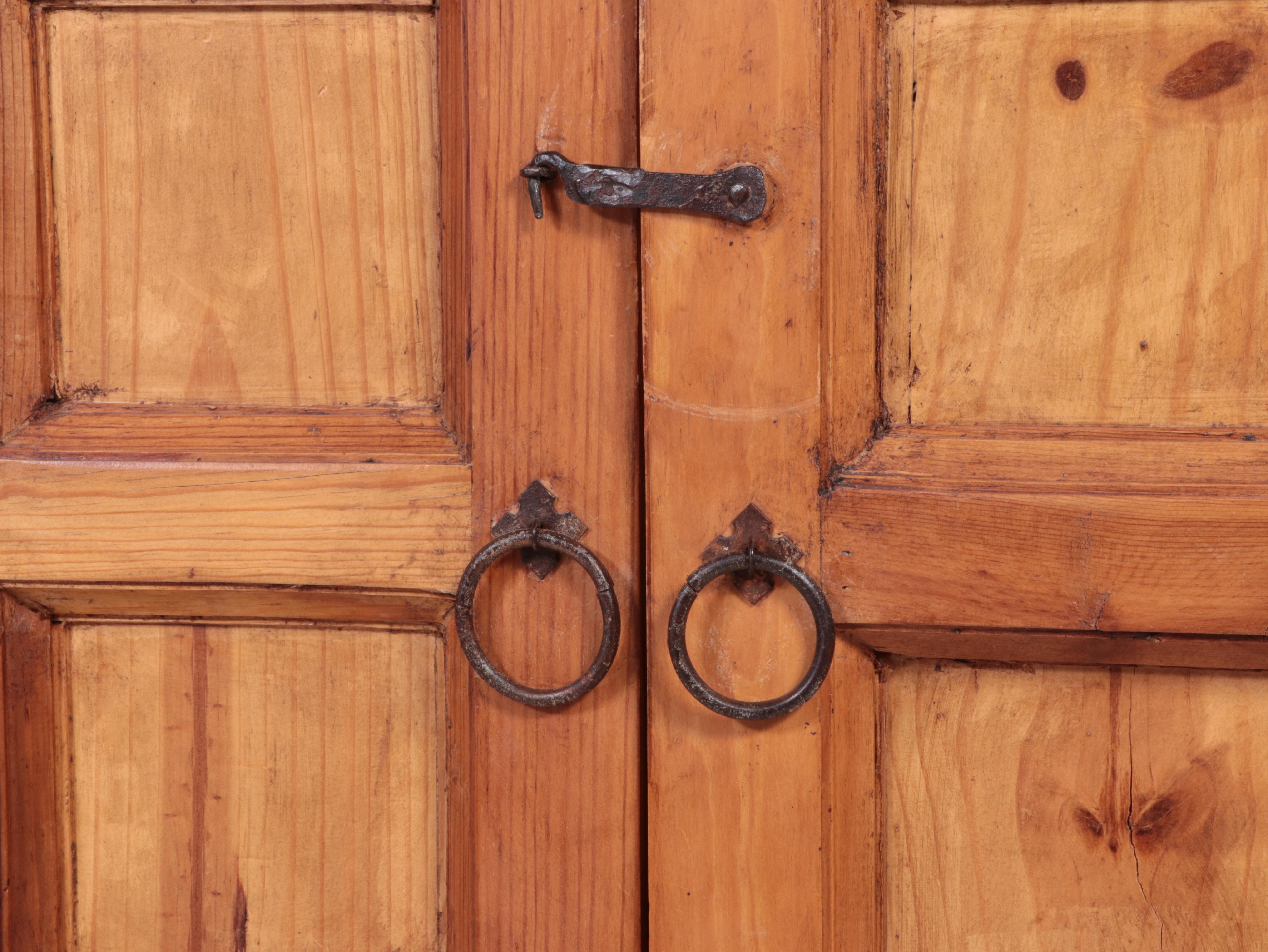 Mexican Spanish Colonial Style Iron-Mounted Paneled Pine Armoire