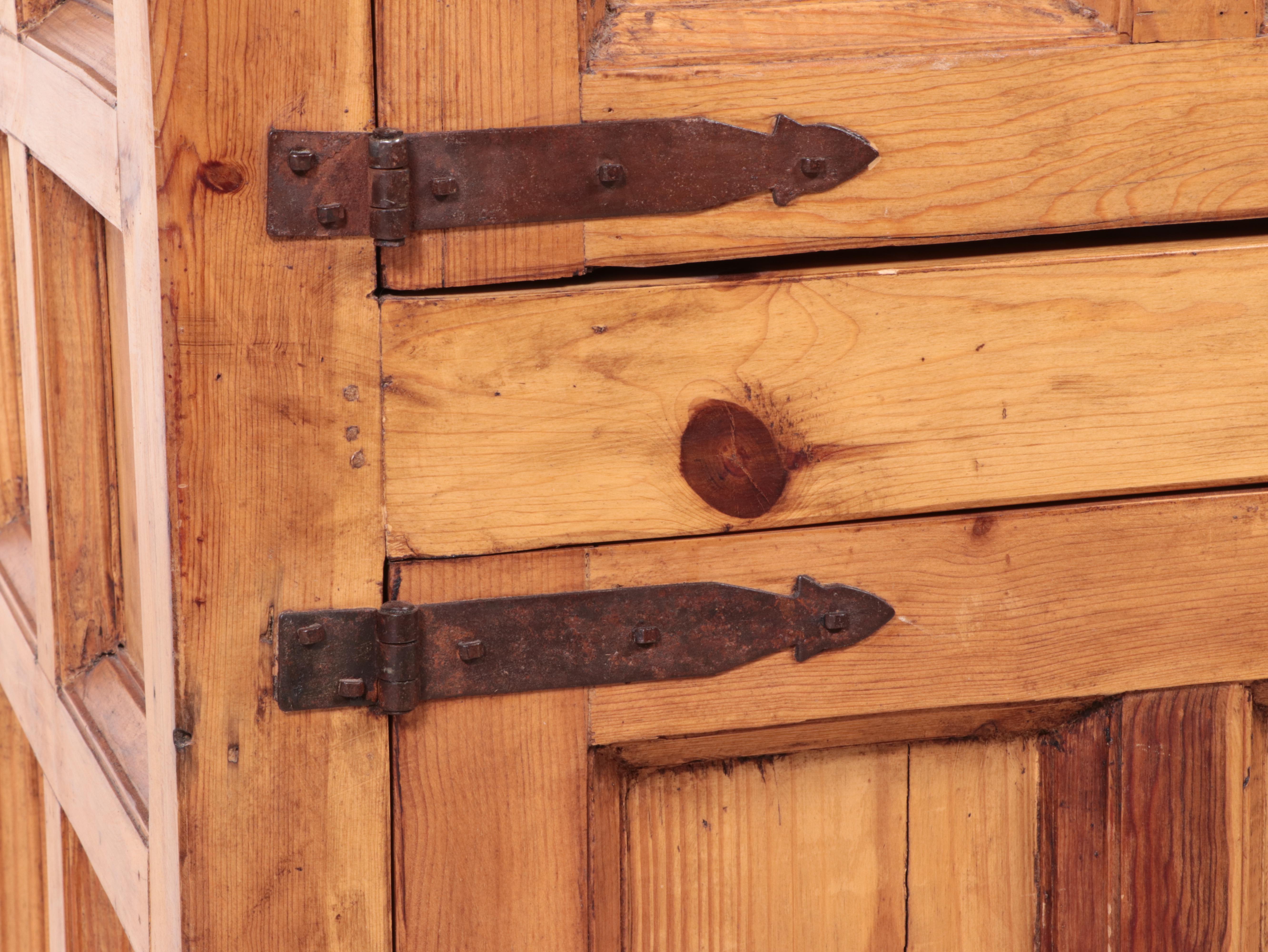 Mexican Spanish Colonial Style Iron-Mounted Paneled Pine Armoire