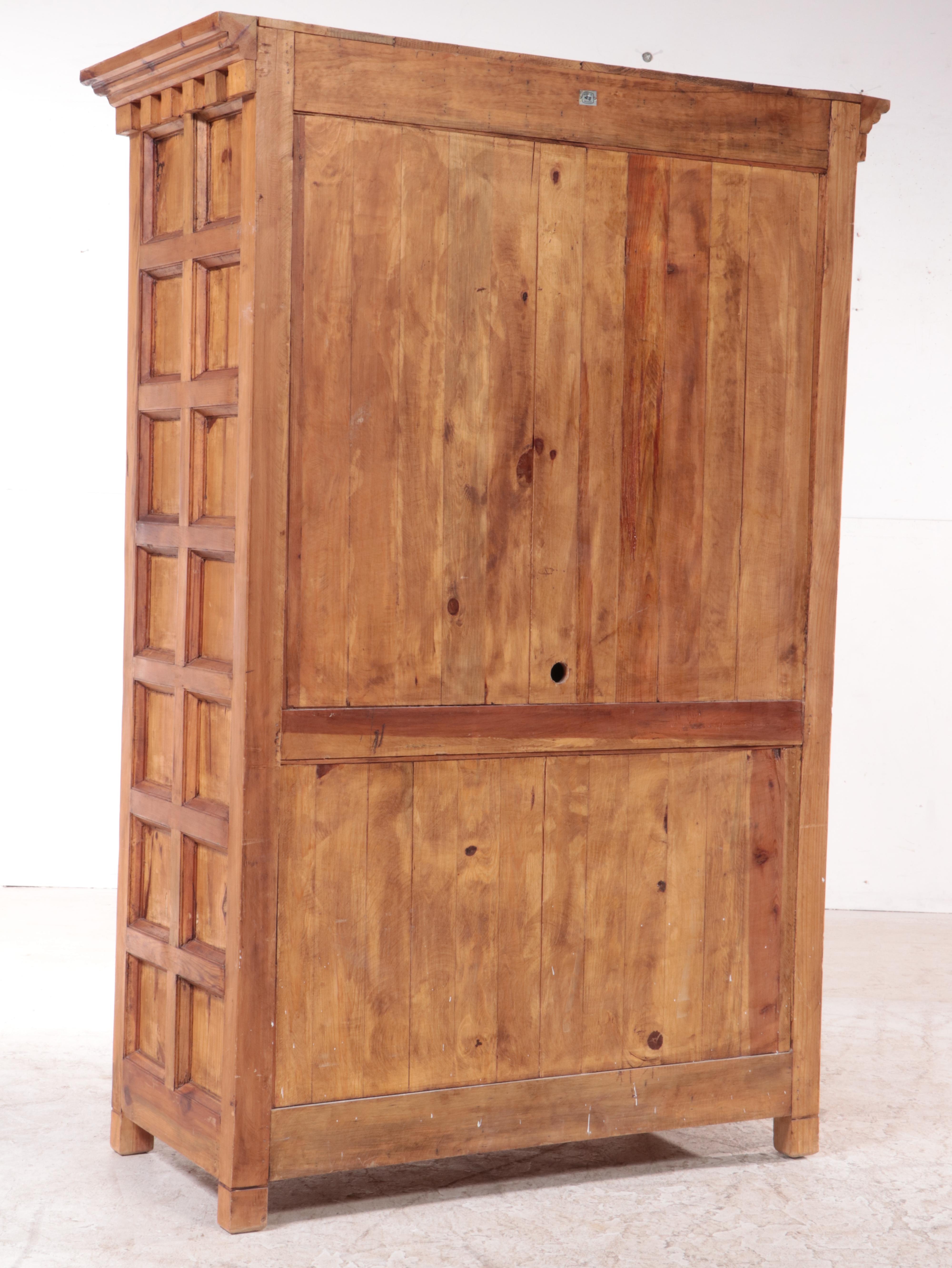 Mexican Spanish Colonial Style Iron-Mounted Paneled Pine Armoire