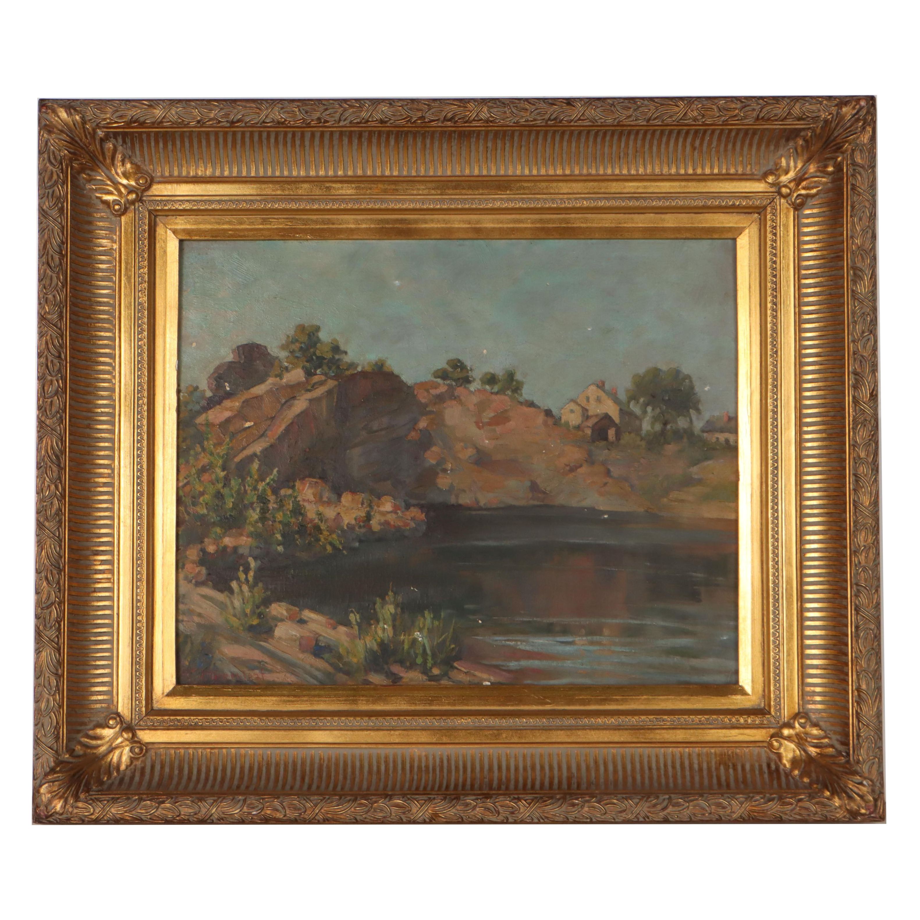 Jacob Greenleaf Oil Painting "Rockport Query," Early 20th Century