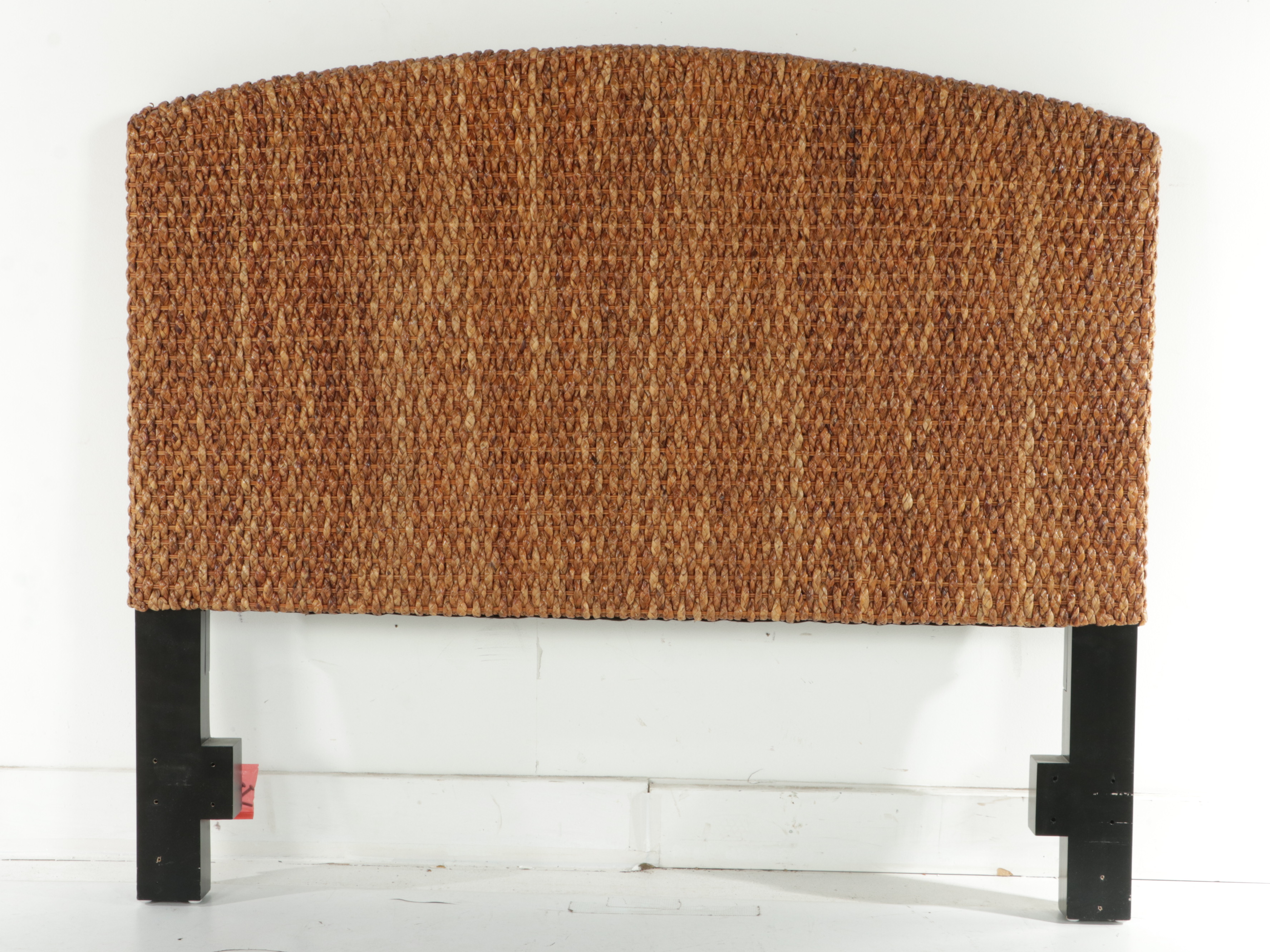 At Home Braided Banana Leaf Headboard and Metal Bed Frame in Queen Size