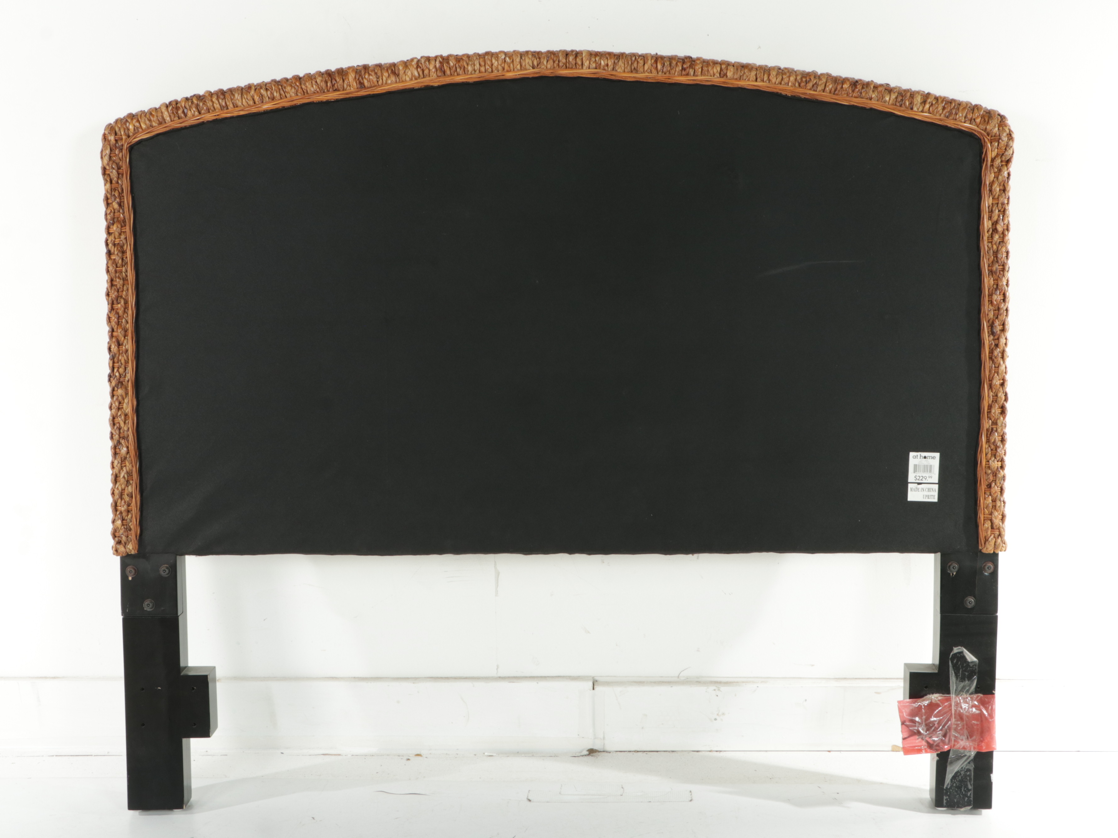 At Home Braided Banana Leaf Headboard and Metal Bed Frame in Queen Size