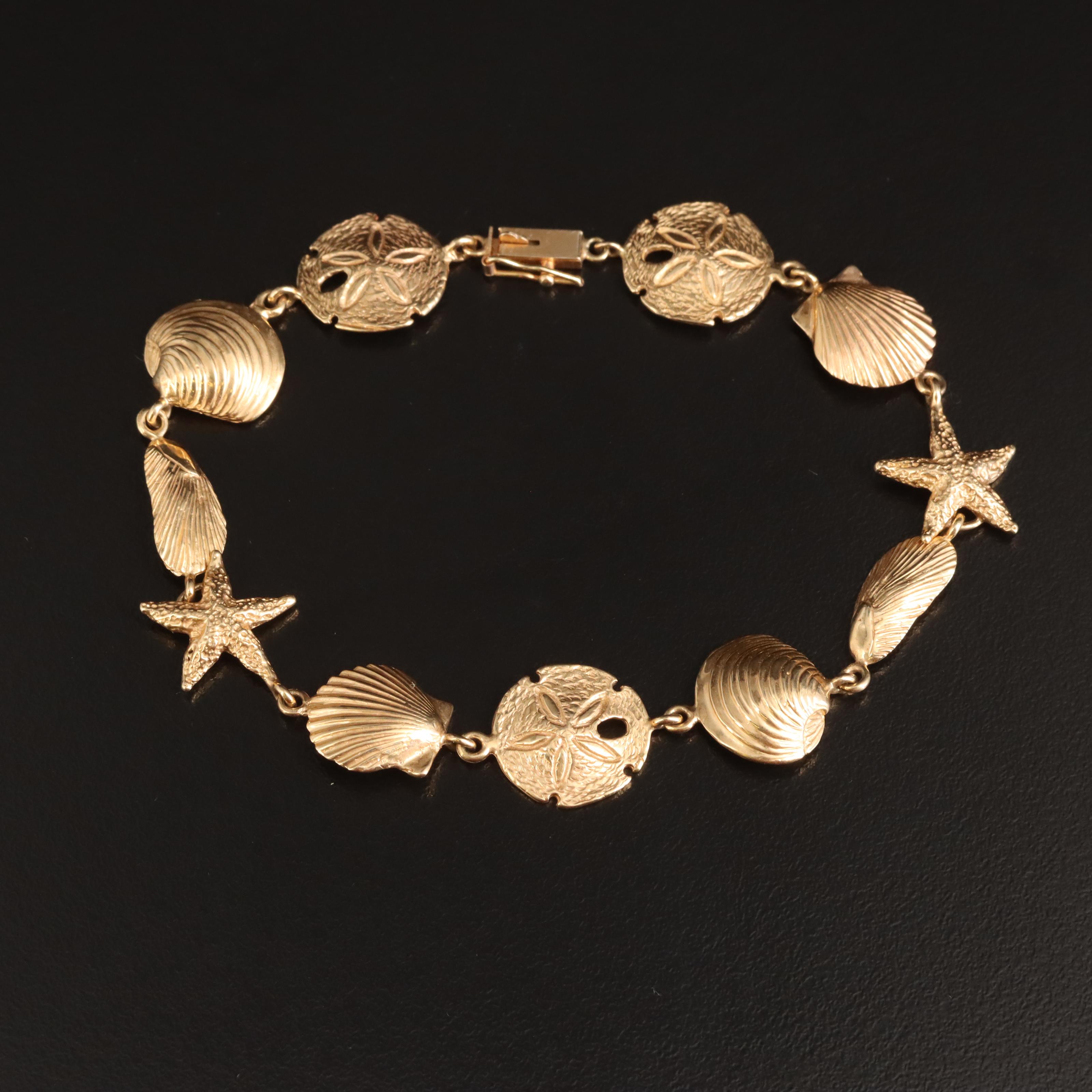 14K Shell, Starfish and Sand Dollar Bracelet
