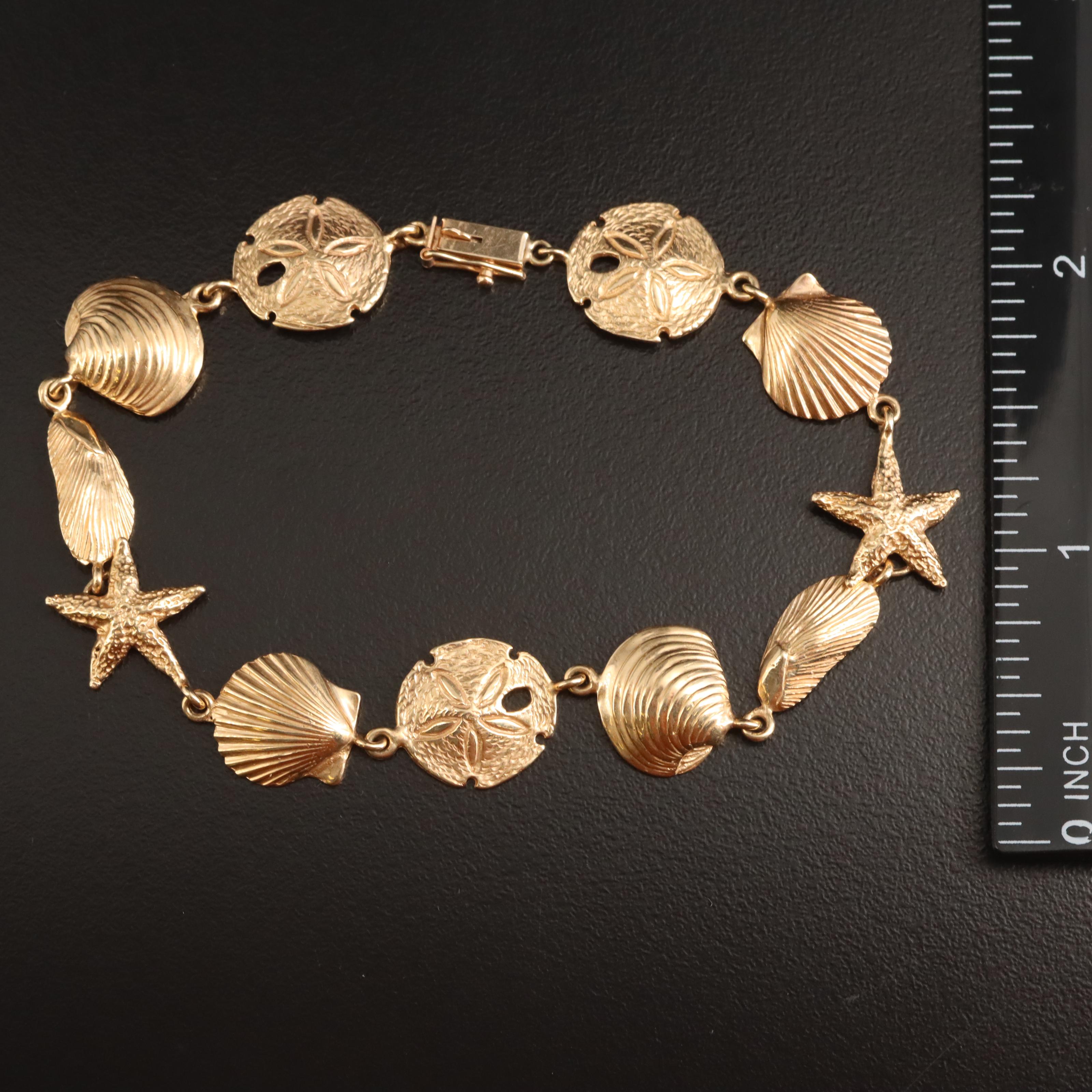 14K Shell, Starfish and Sand Dollar Bracelet