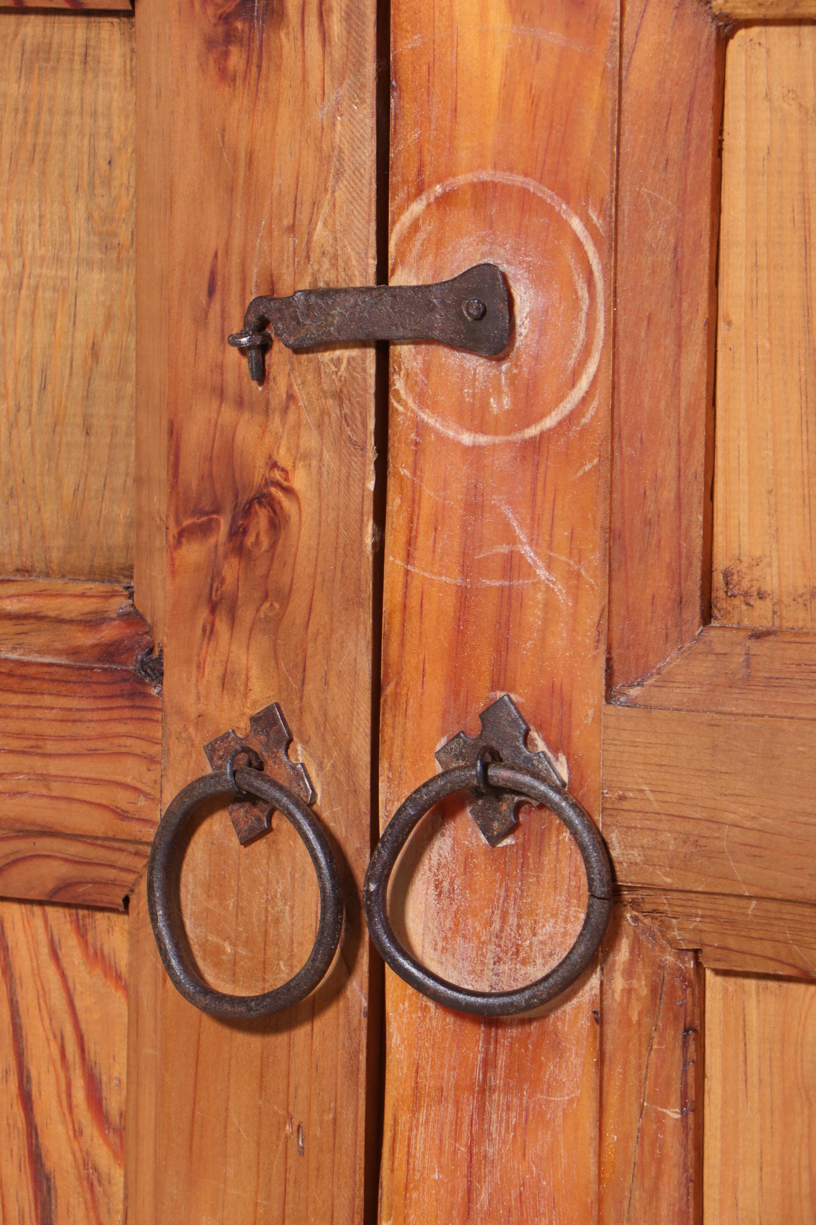 Mexican Spanish Colonial Style Iron-Mounted and Paneled Pine Armoire