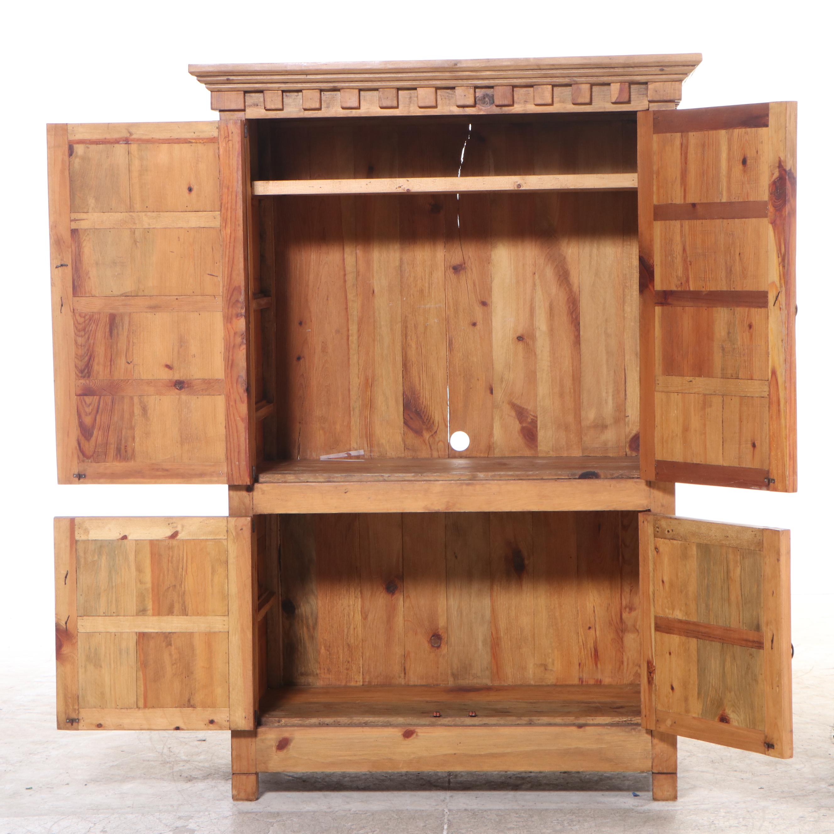 Mexican Spanish Colonial Style Iron-Mounted and Paneled Pine Armoire