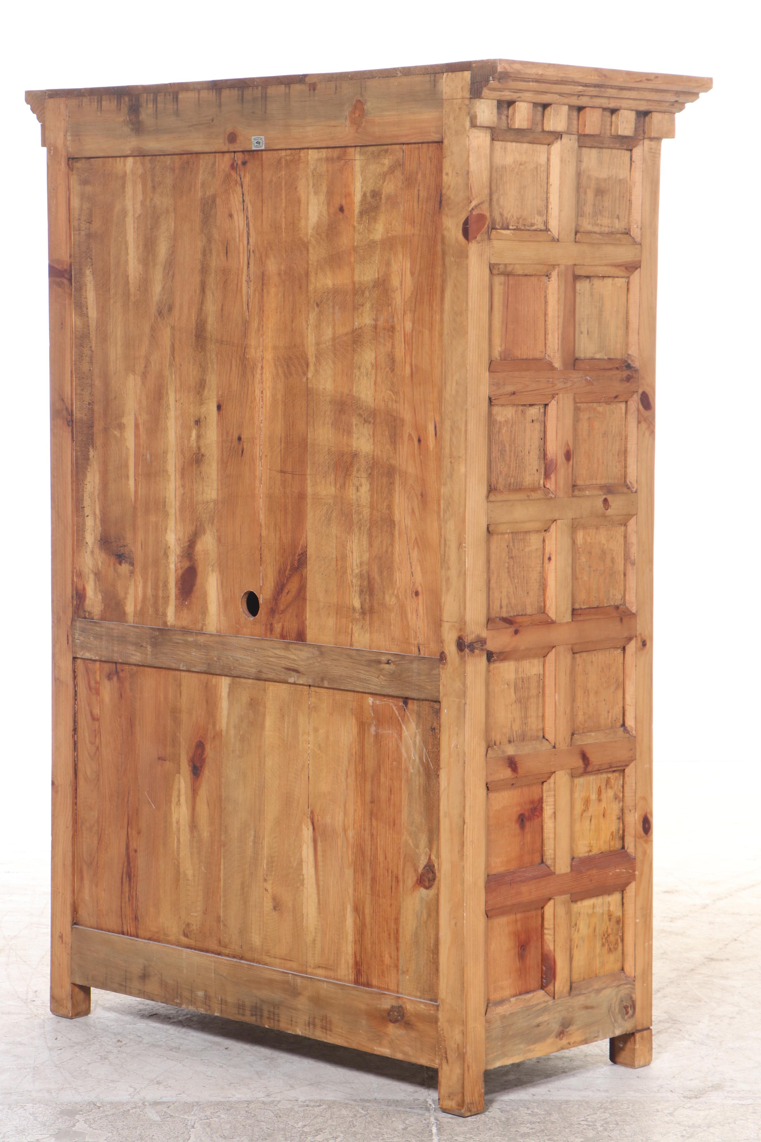 Mexican Spanish Colonial Style Iron-Mounted and Paneled Pine Armoire